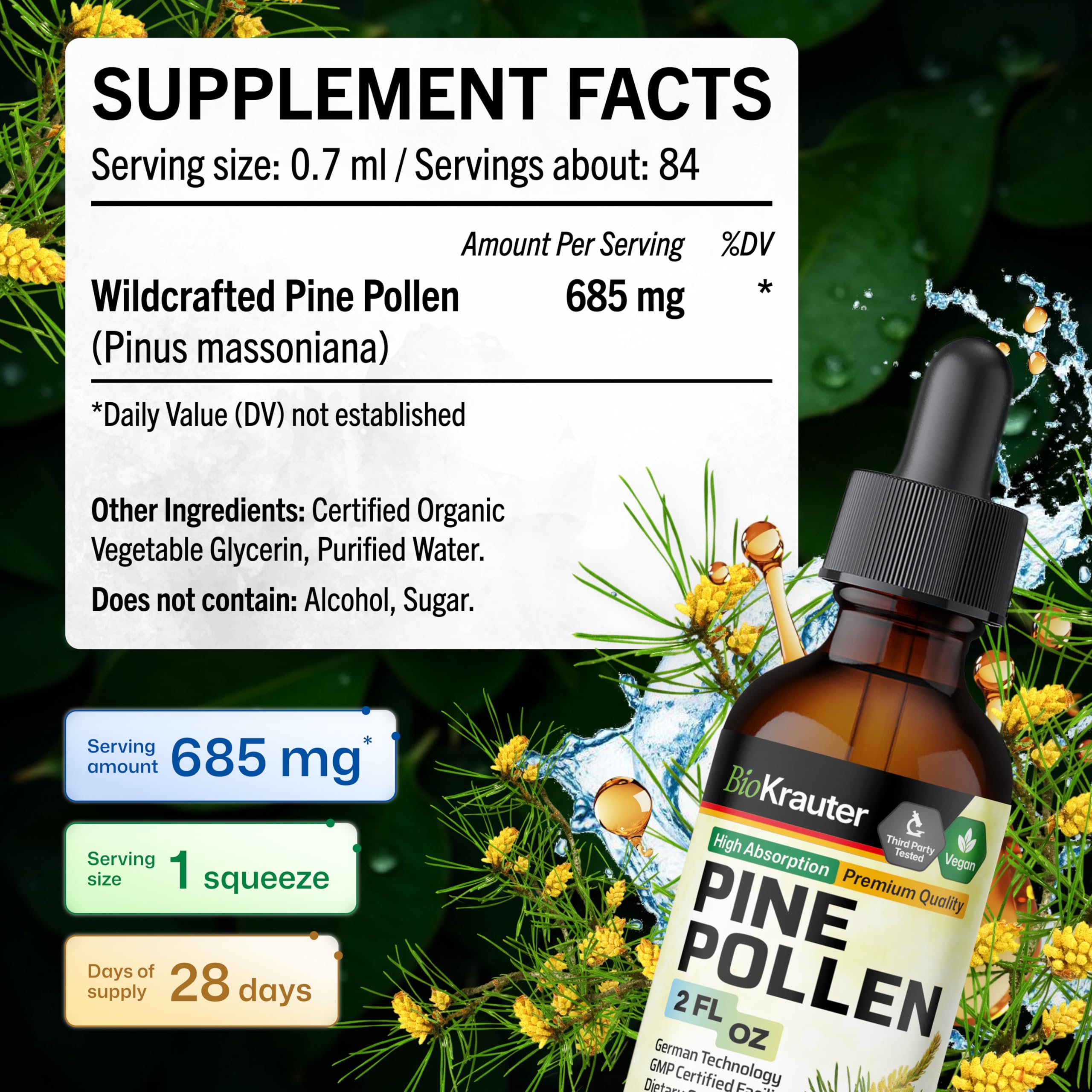 BIO KRAUTER Pine Pollen Extract with glass of water