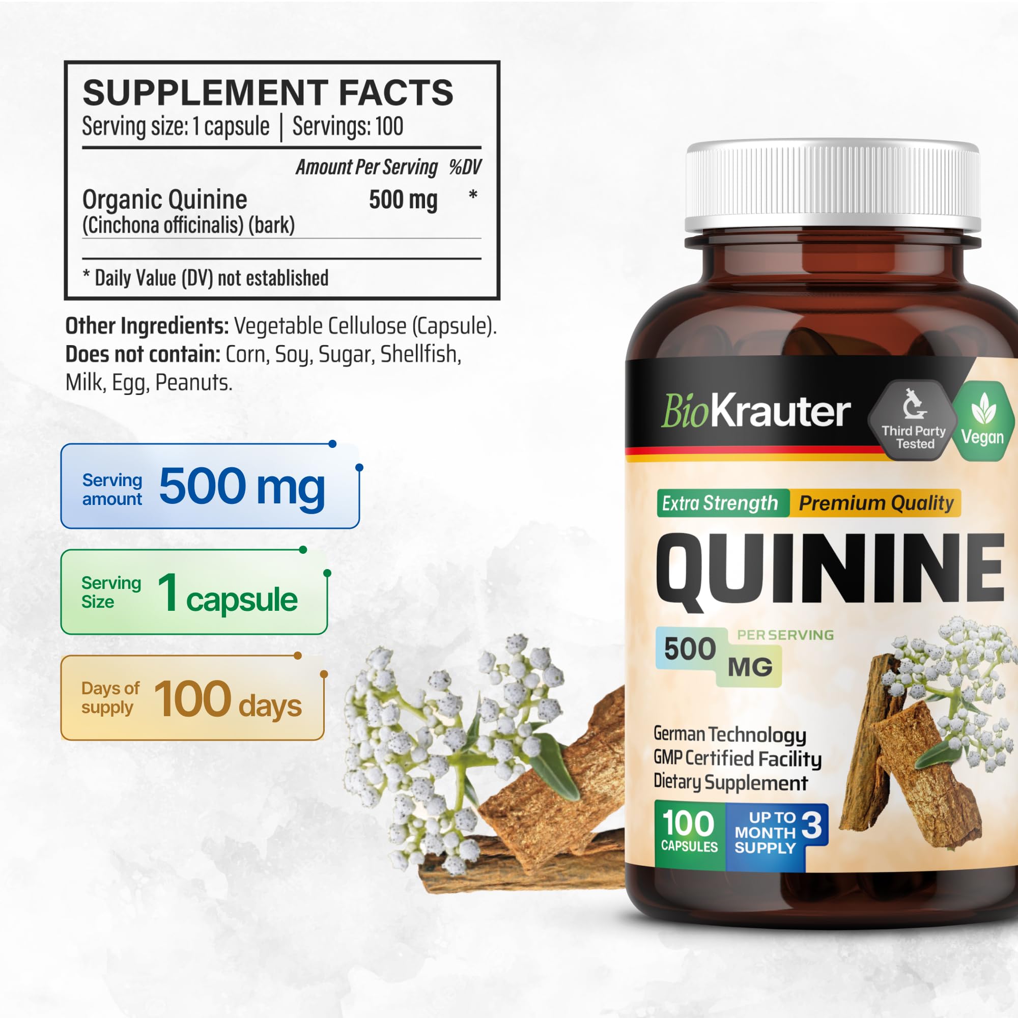 BIO KRAUTER Quinine Capsules back view with ingredient list