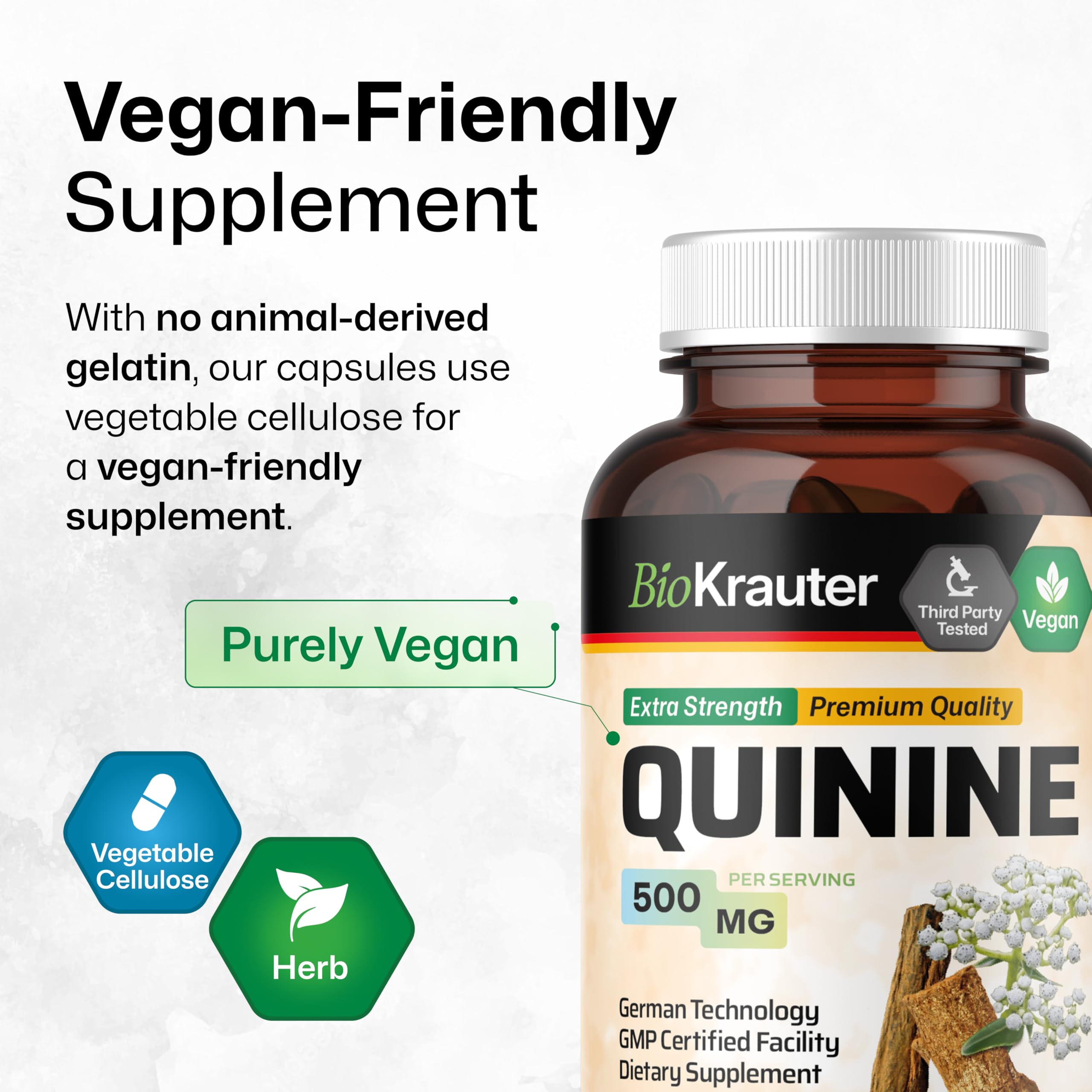 BIO KRAUTER Quinine Capsules displayed on a wooden table