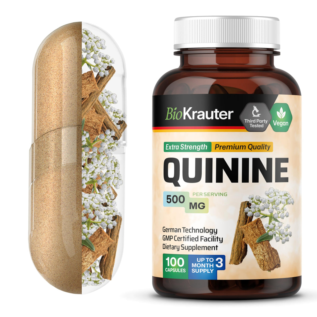 BIO KRAUTER Quinine Capsules front view with packaging