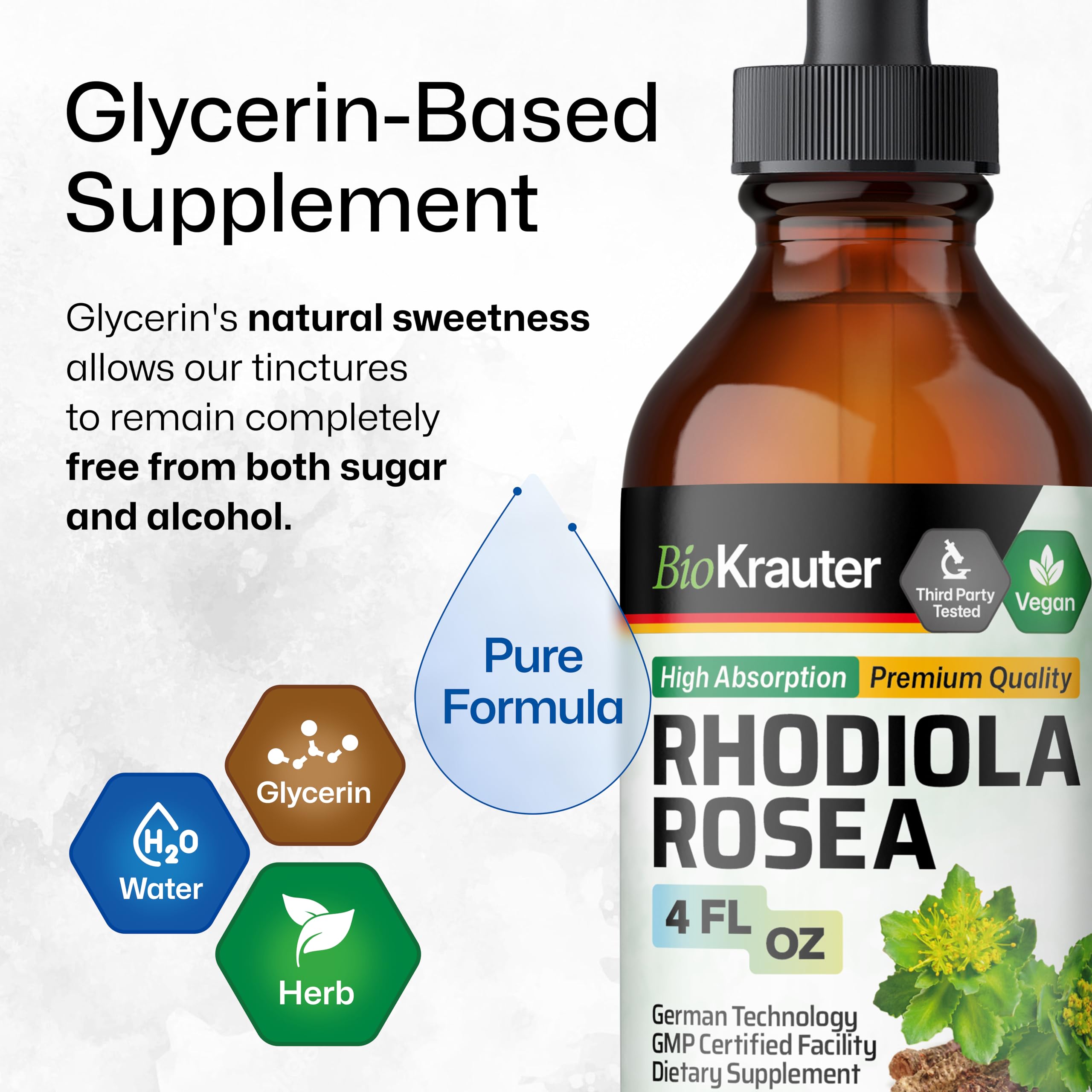 BIO KRAUTER Rhodiola Rosea Drops ingredients list on packaging