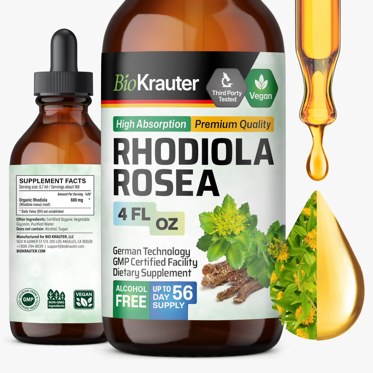 BIO KRAUTER Rhodiola Rosea Liquid Drops 680mg front view
