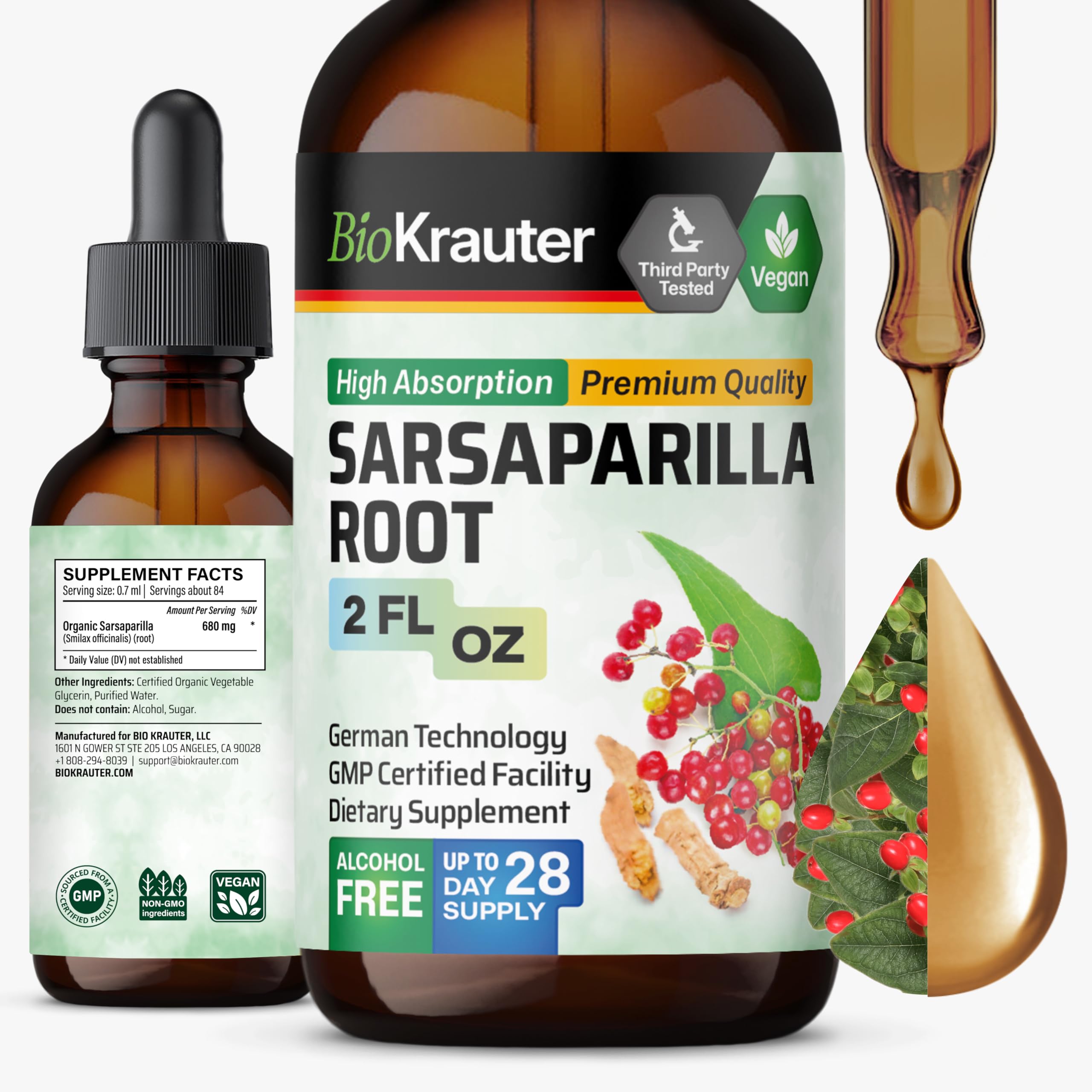 BIO KRAUTER Sarsaparilla Liver Support Drops 2 fl oz front view