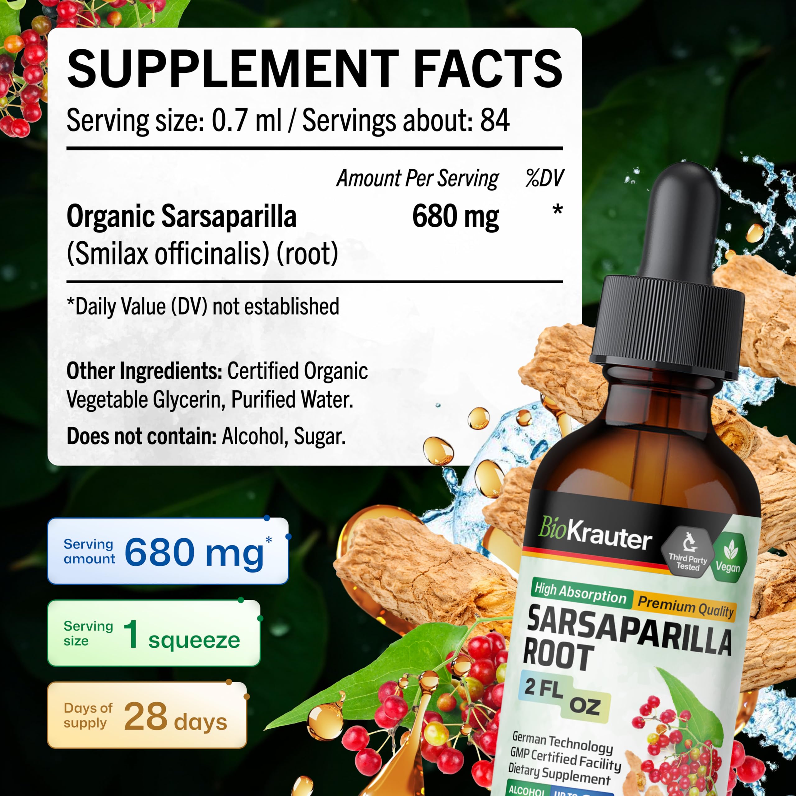 BIO KRAUTER Sarsaparilla Liver Support Drops in a glass of water