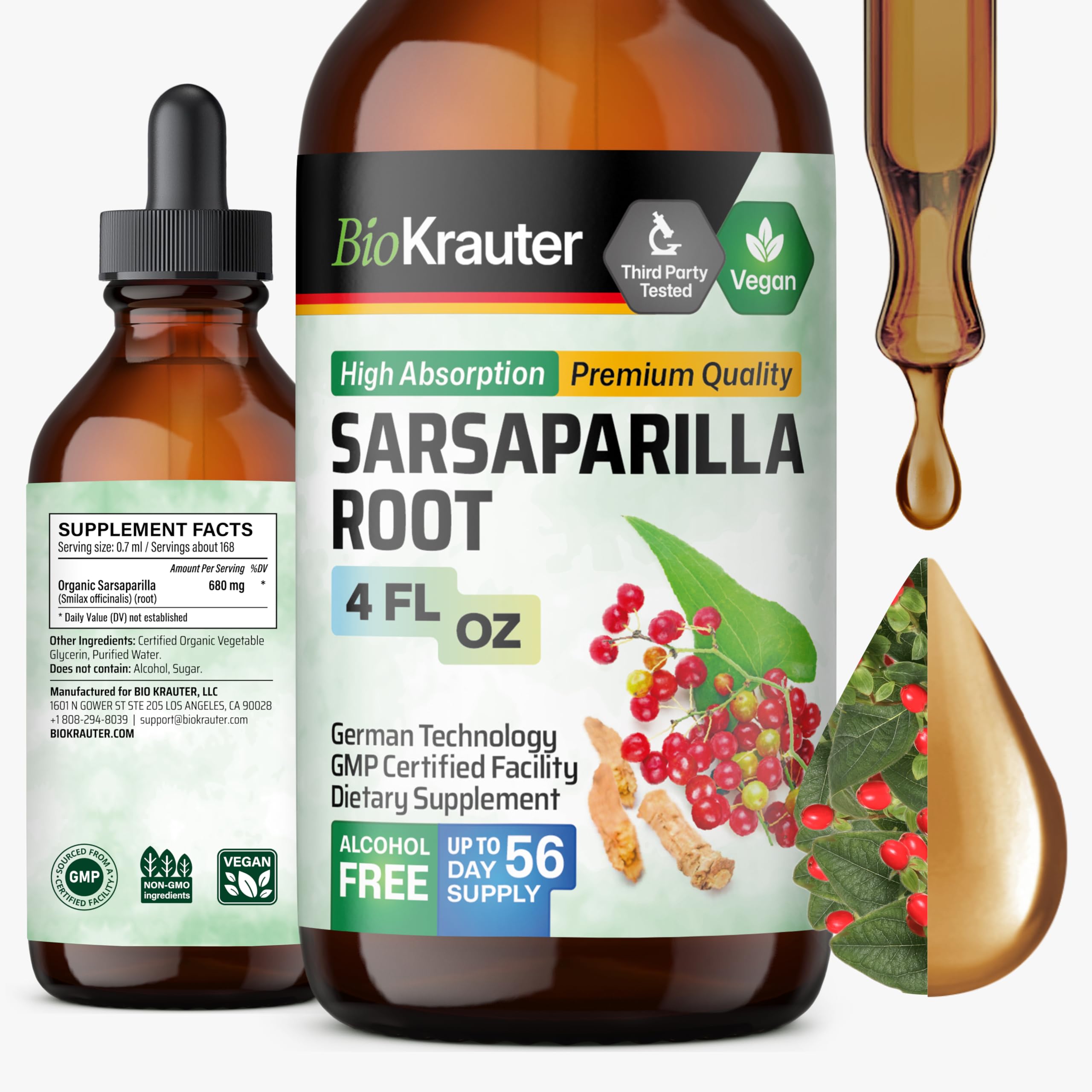 BIO KRAUTER Sarsaparilla Root Drops 4 fl oz bottle front view