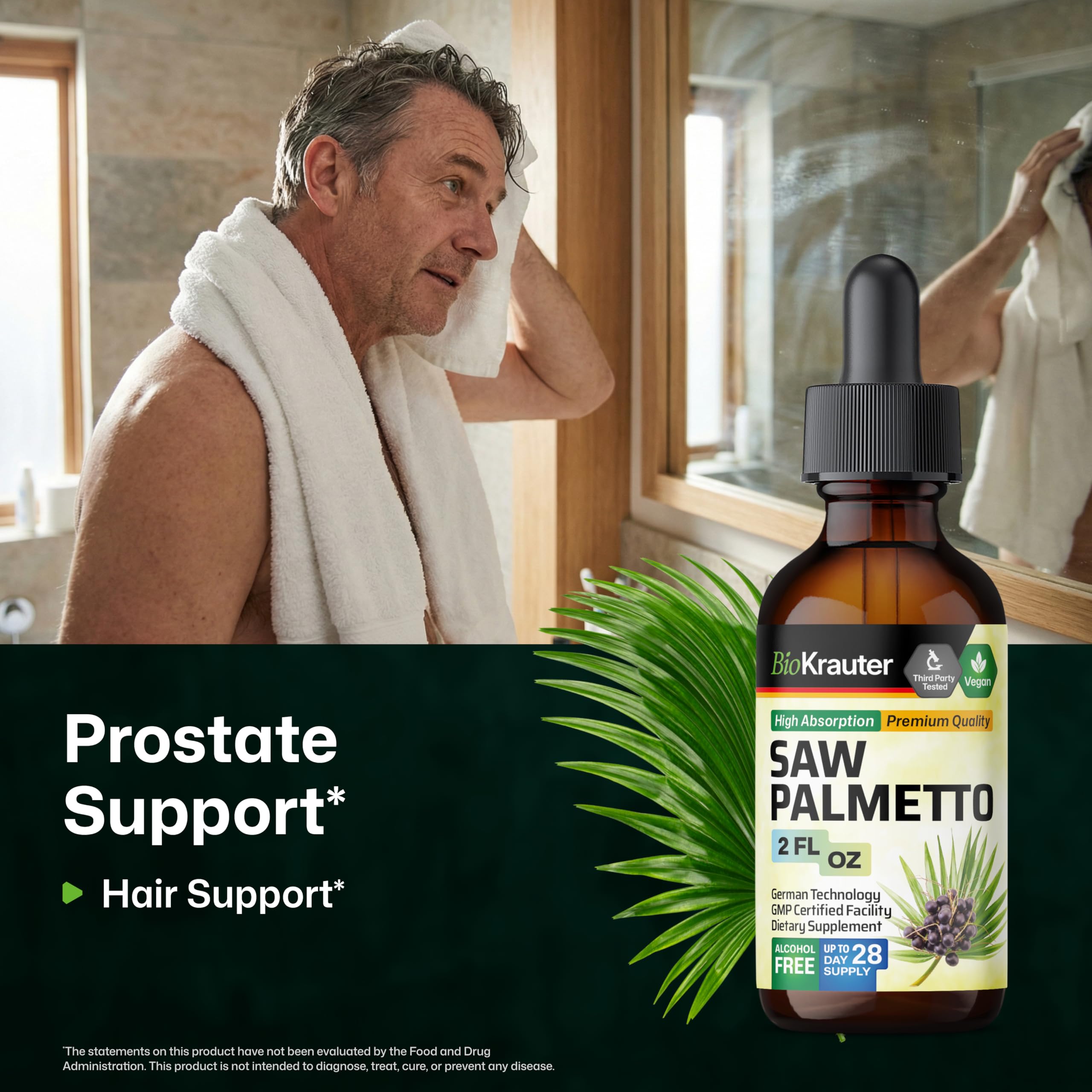 BIO KRAUTER Saw Palmetto Supplement 2 fl oz bottle side view