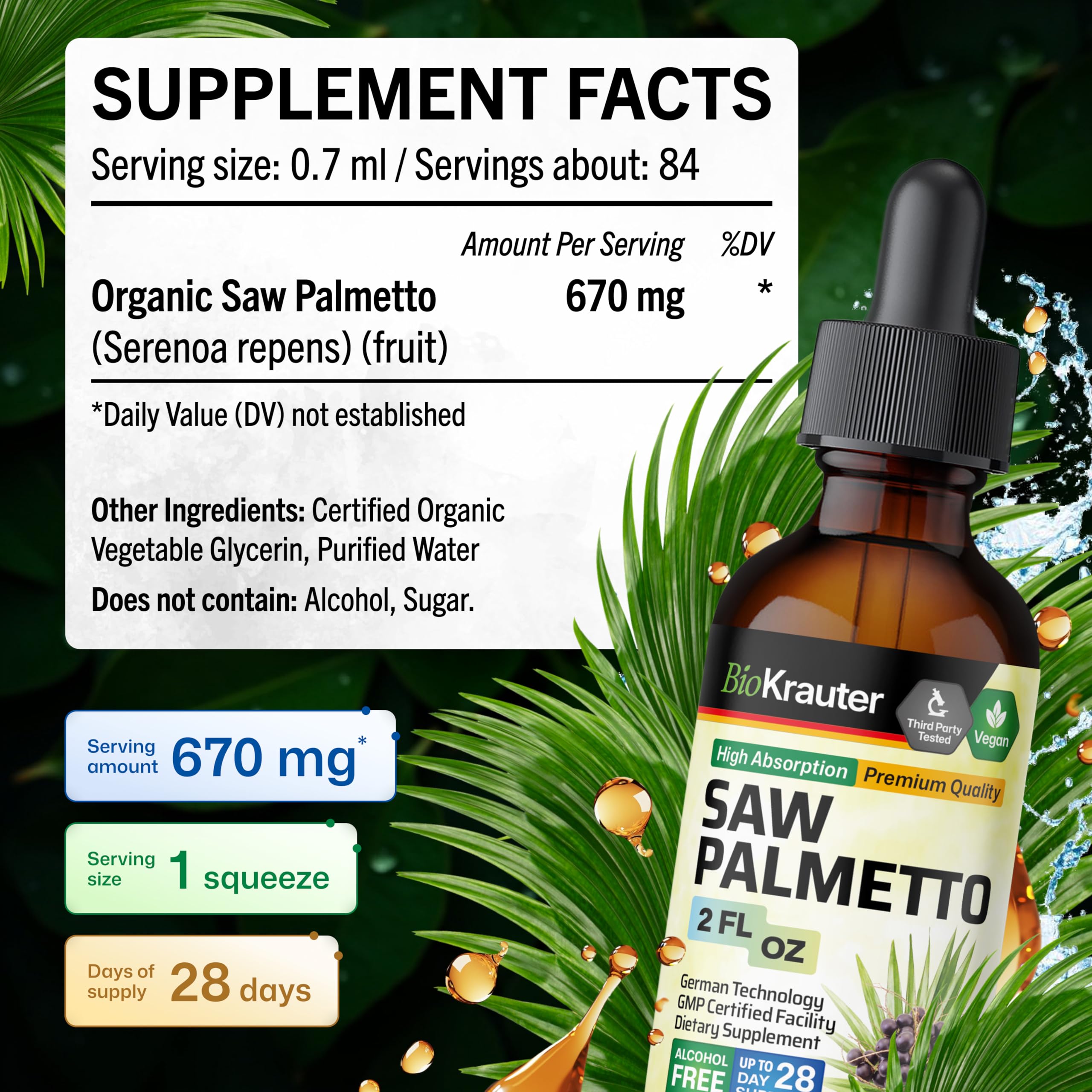 BIO KRAUTER Saw Palmetto Supplement serving suggestion with water