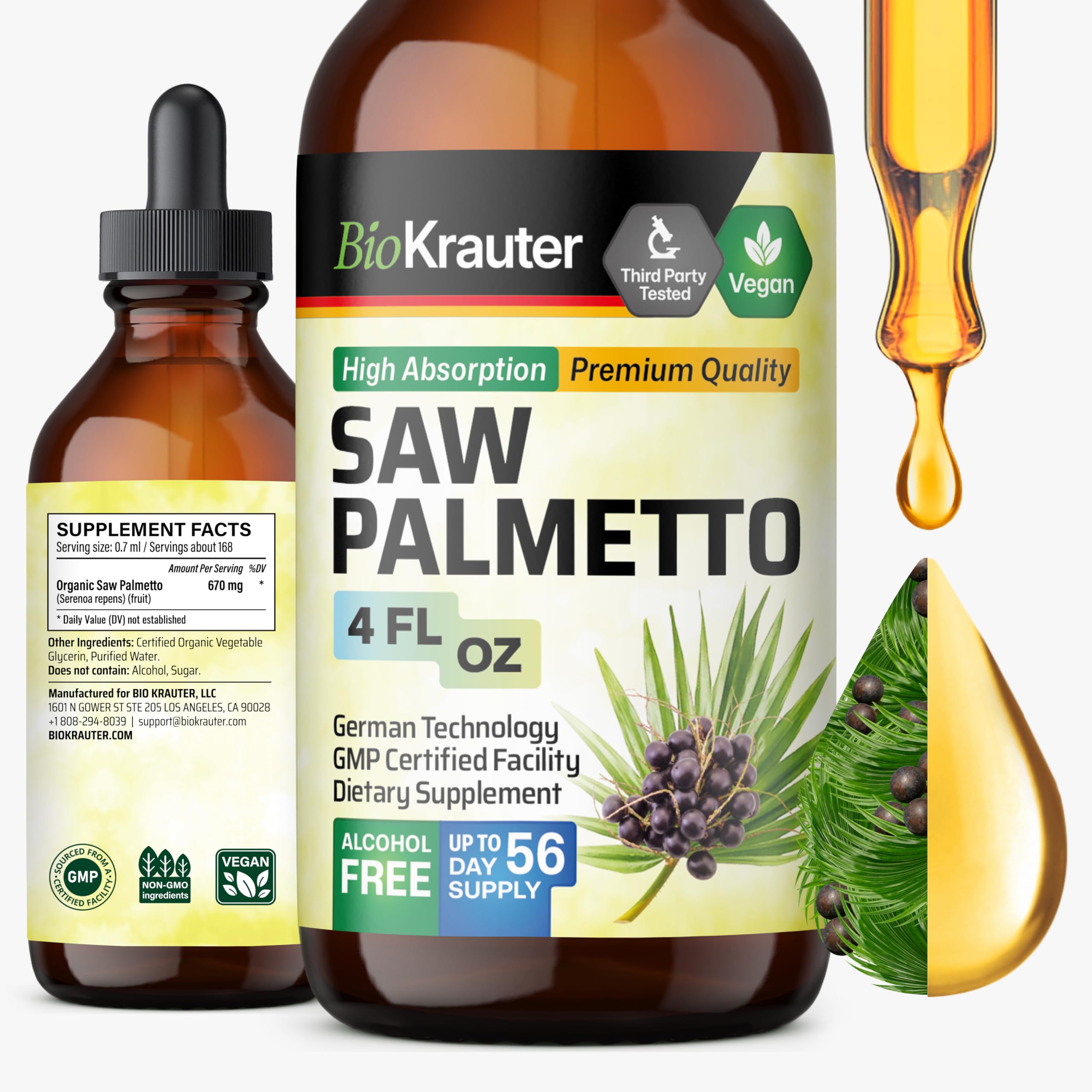 BIO KRAUTER Saw Palmetto Tincture 4 fl oz front view