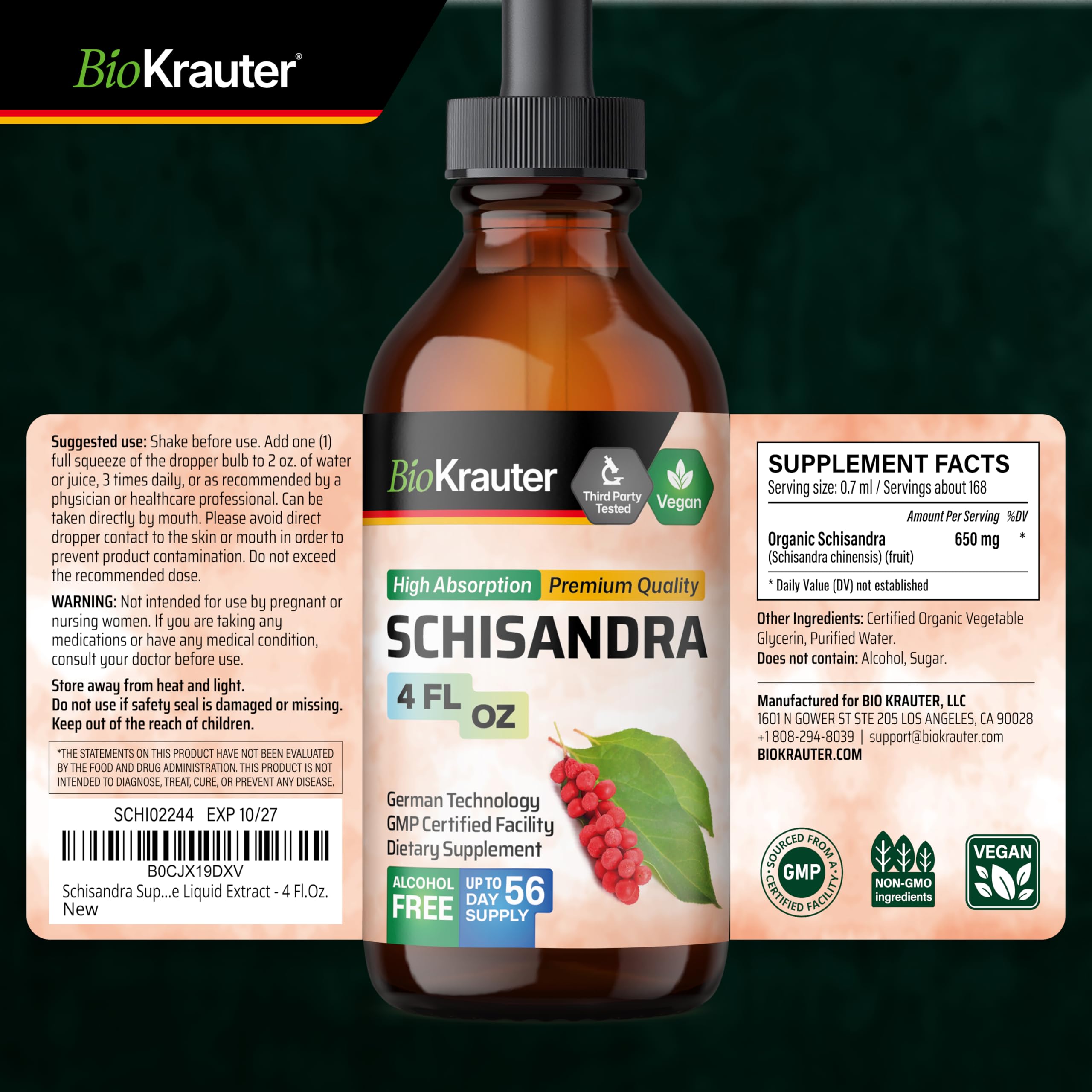 BIO KRAUTER Schisandra Supplement 4 fl oz bottle packaging