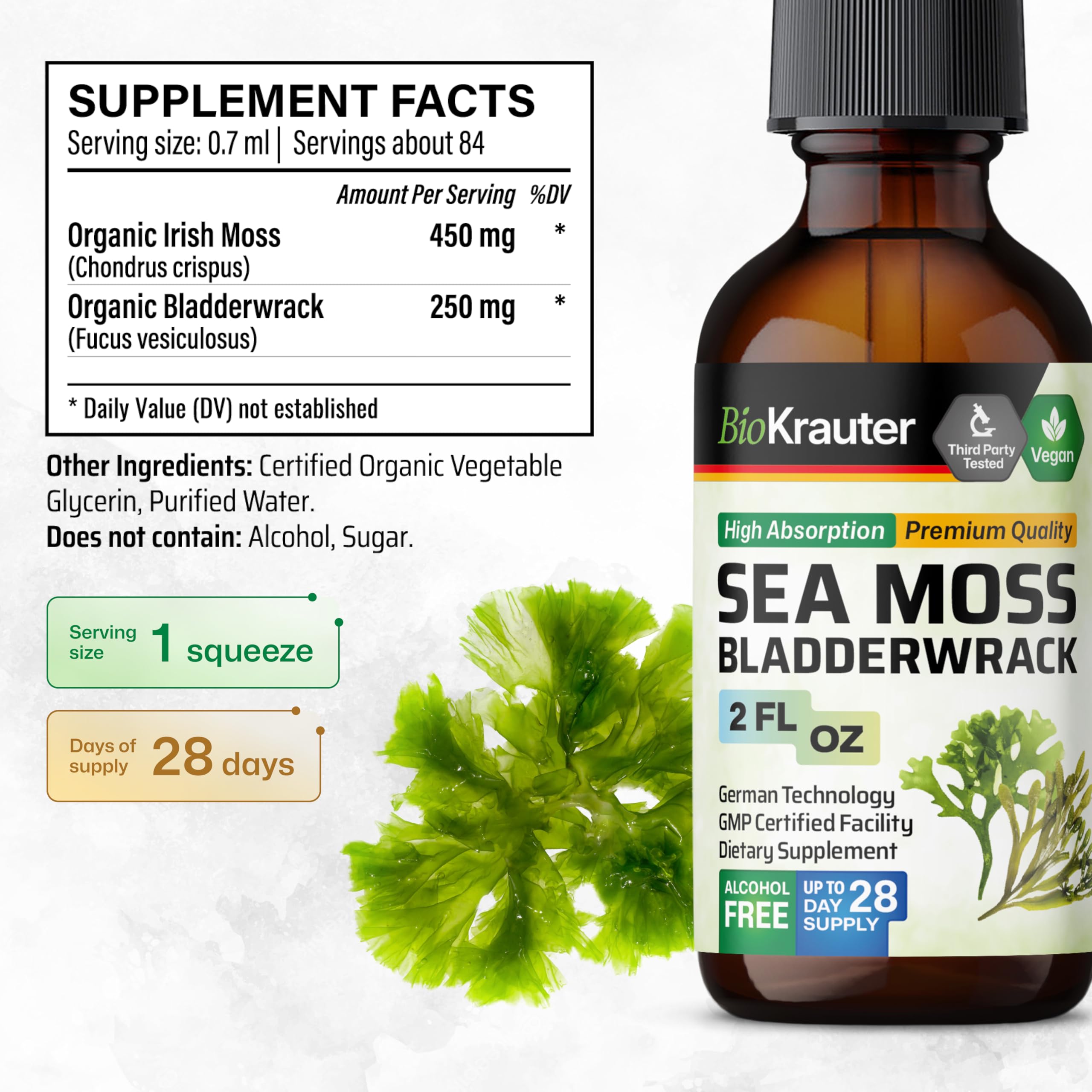 BIO KRAUTER Sea Moss Drops 141g packaging details