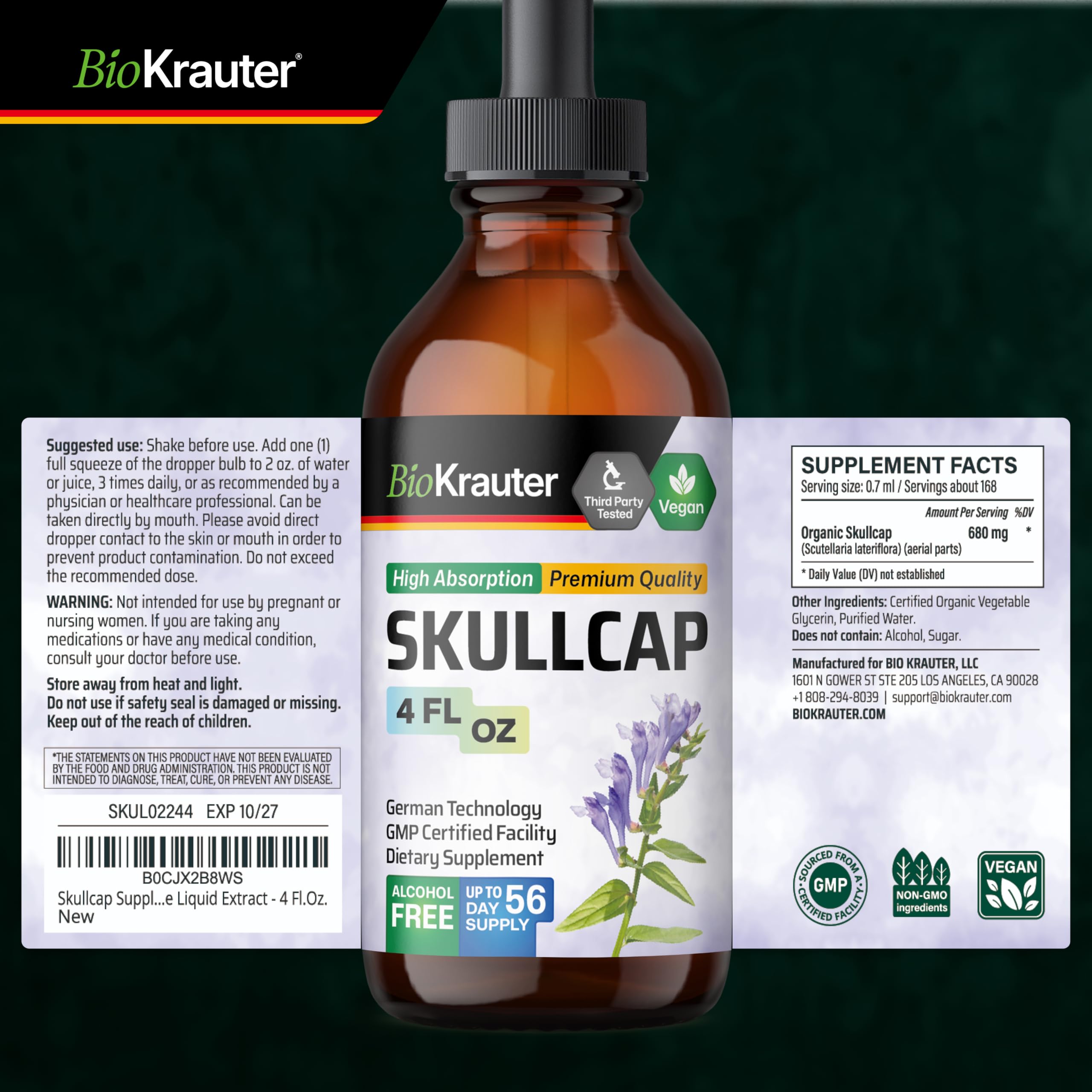 BIO KRAUTER Skullcap Tincture 4 Fl Oz back view