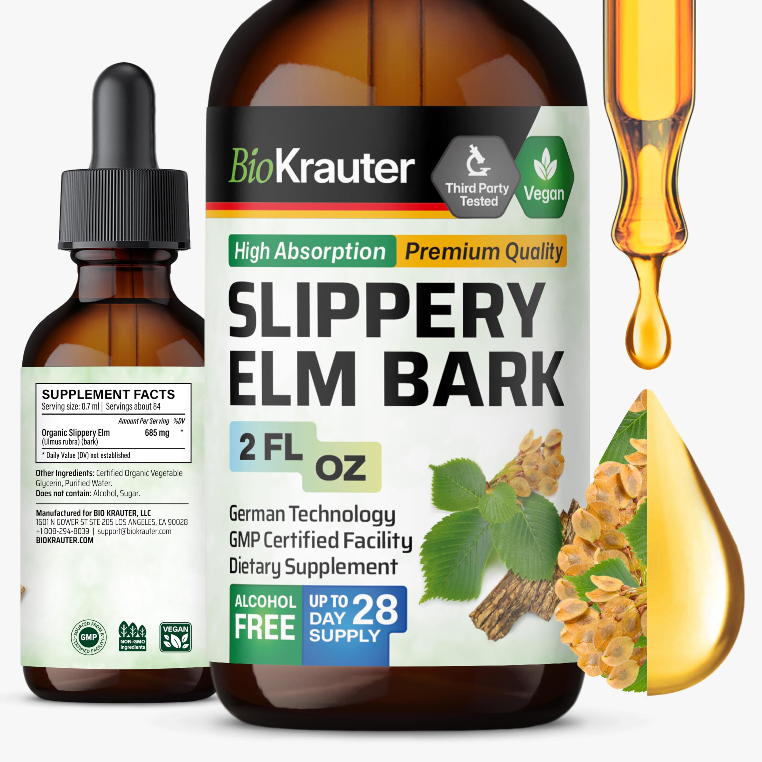BIO KRAUTER Slippery Elm Tincture 2 fl oz front view