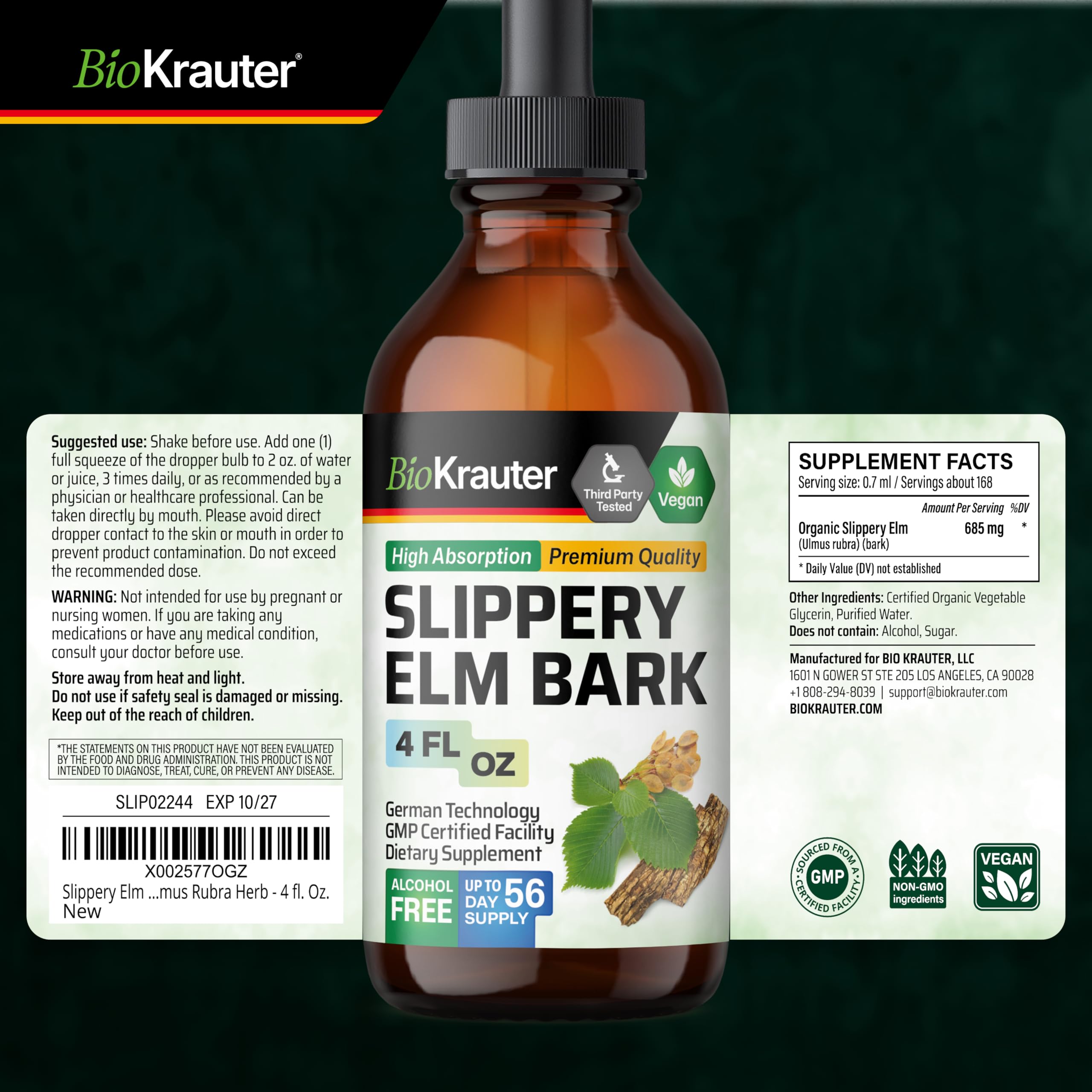BIO KRAUTER Slippery Elm Tincture 685mg packaging