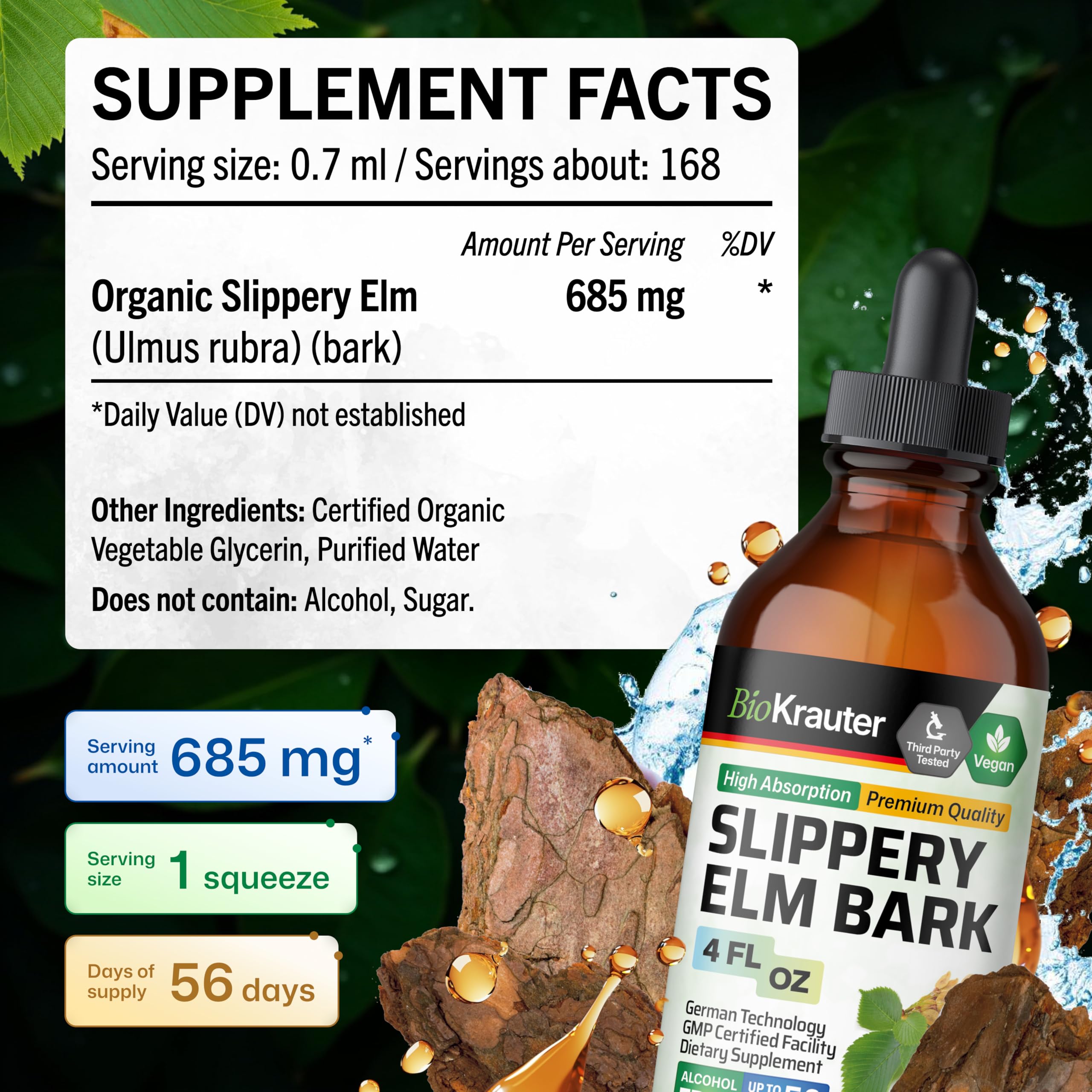 BIO KRAUTER Slippery Elm Tincture 685mg with measuring spoon