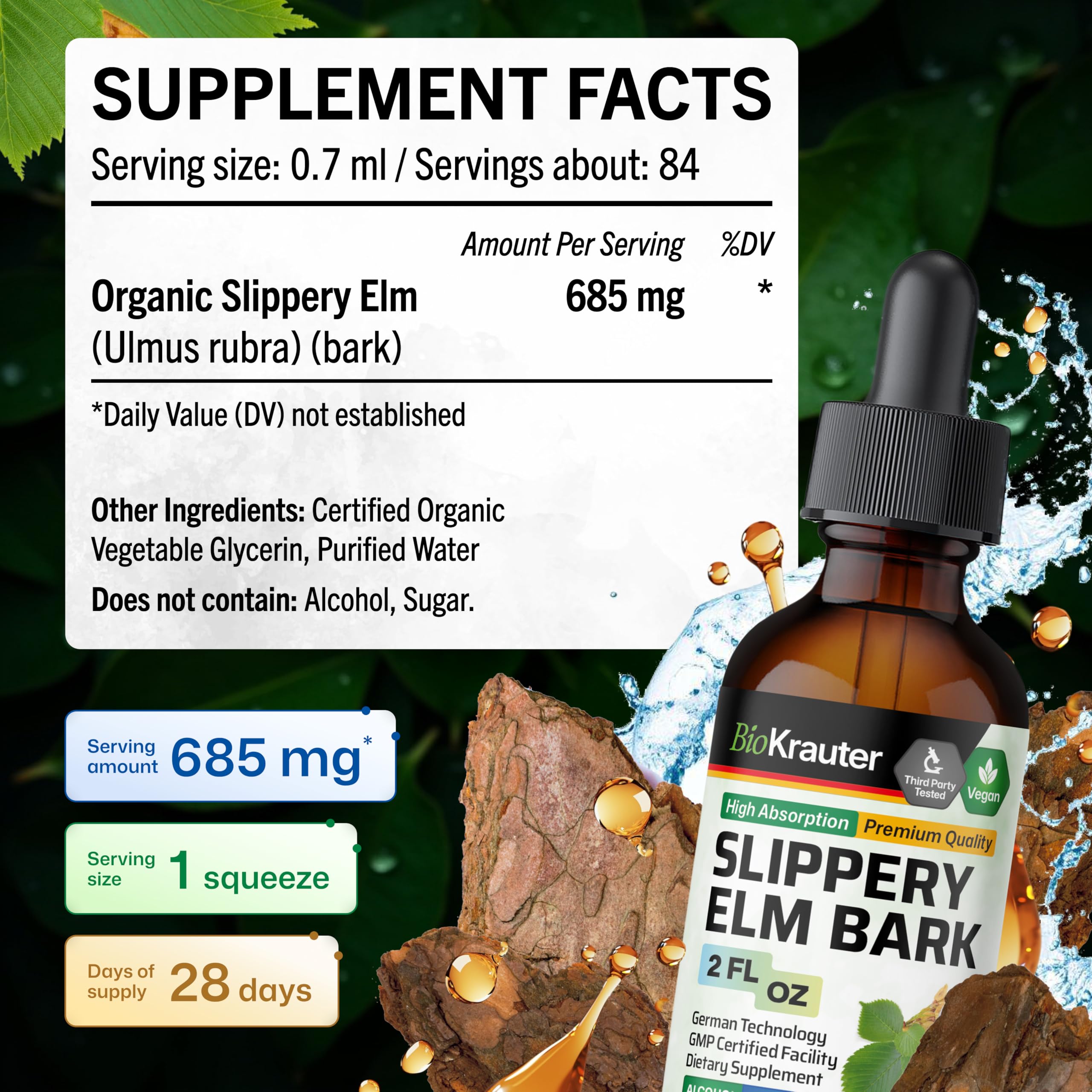 BIO KRAUTER Slippery Elm Tincture in a glass of water