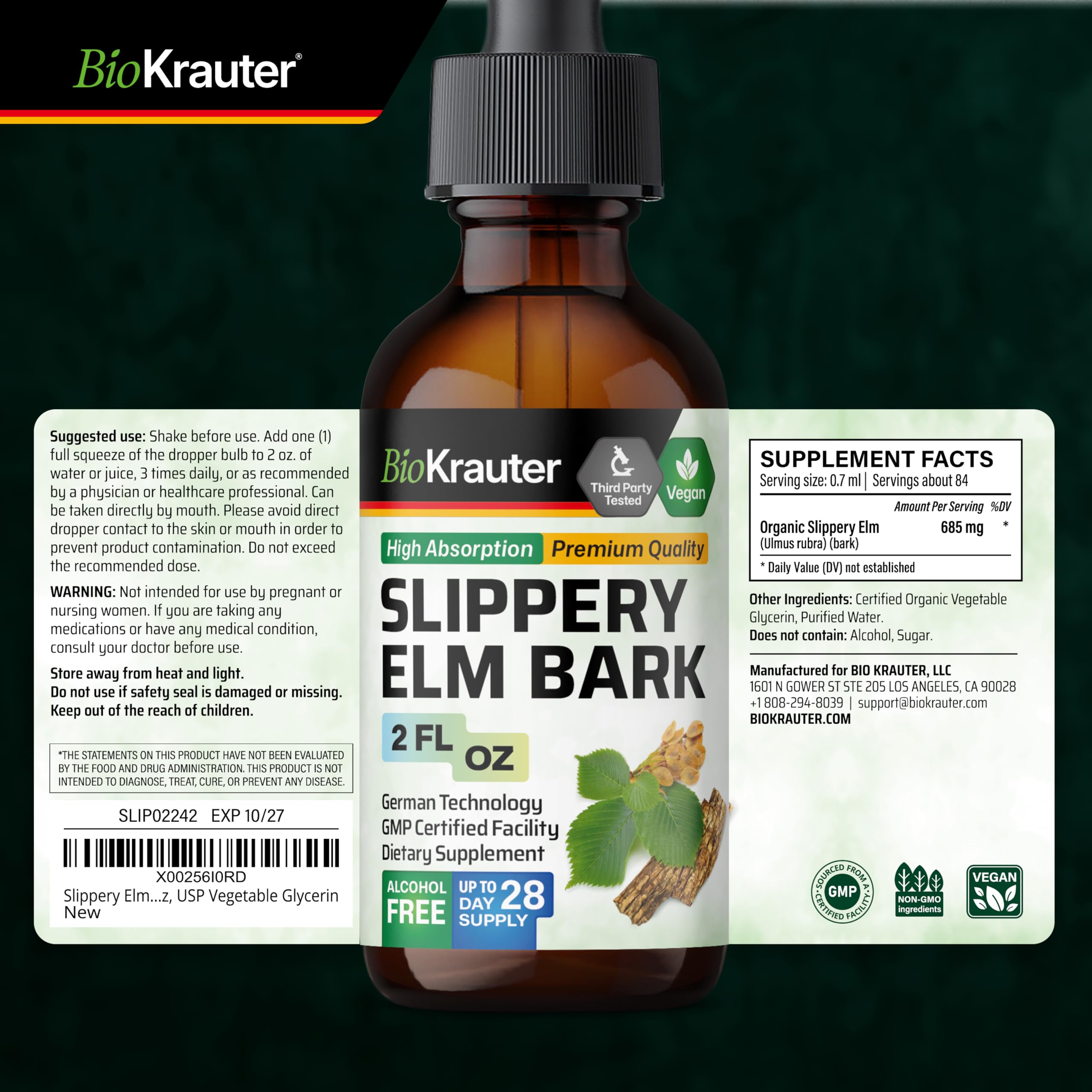BIO KRAUTER Slippery Elm Tincture with measuring spoon