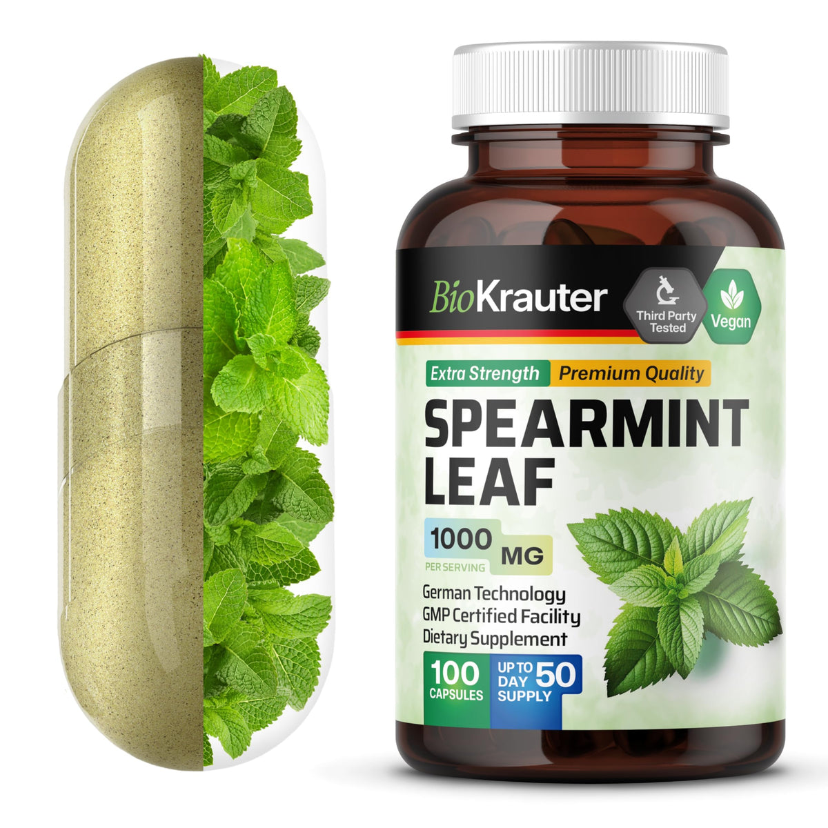 BIO KRAUTER Spearmint Leaf Capsules bottle front view