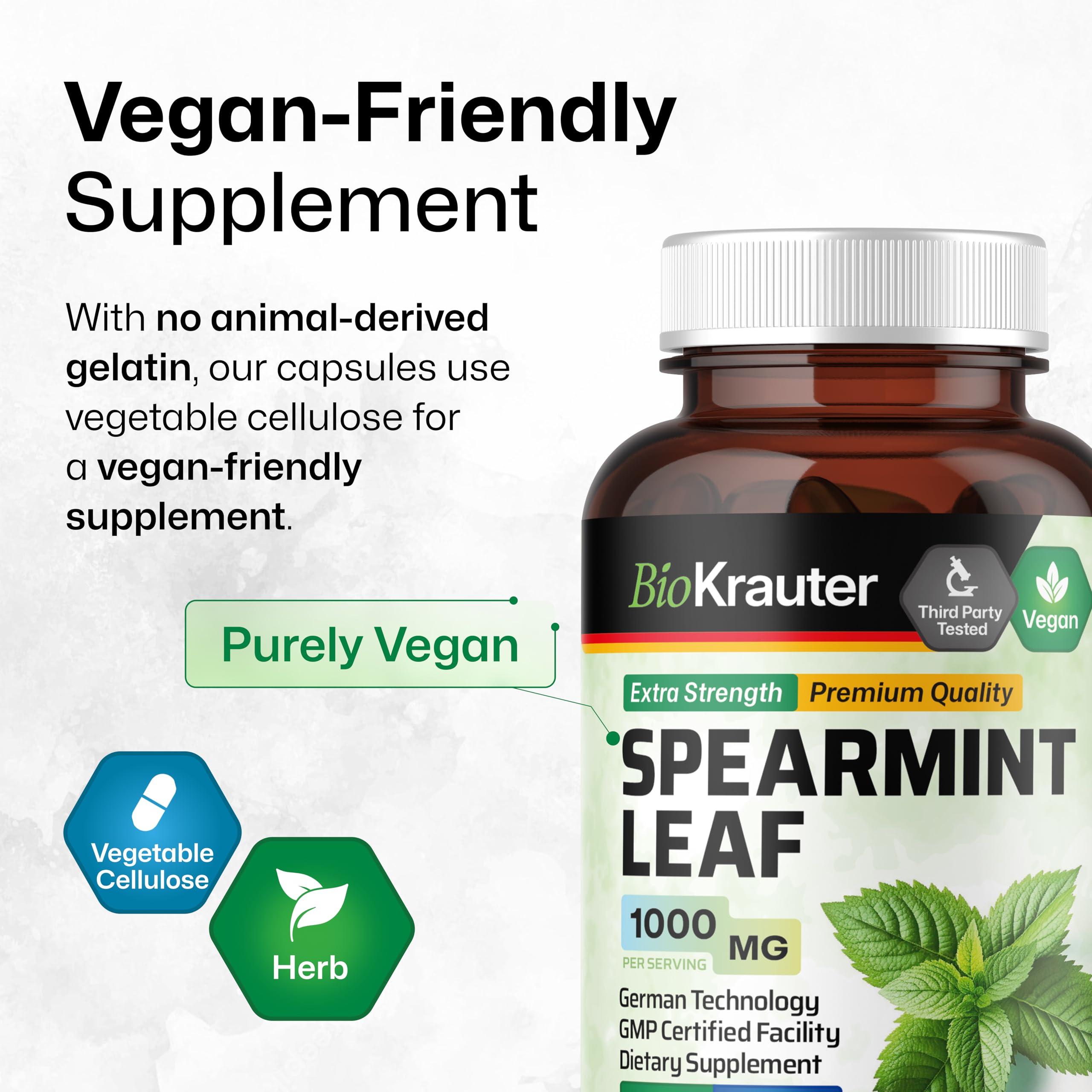 BIO KRAUTER Spearmint Leaf Capsules on a wooden table