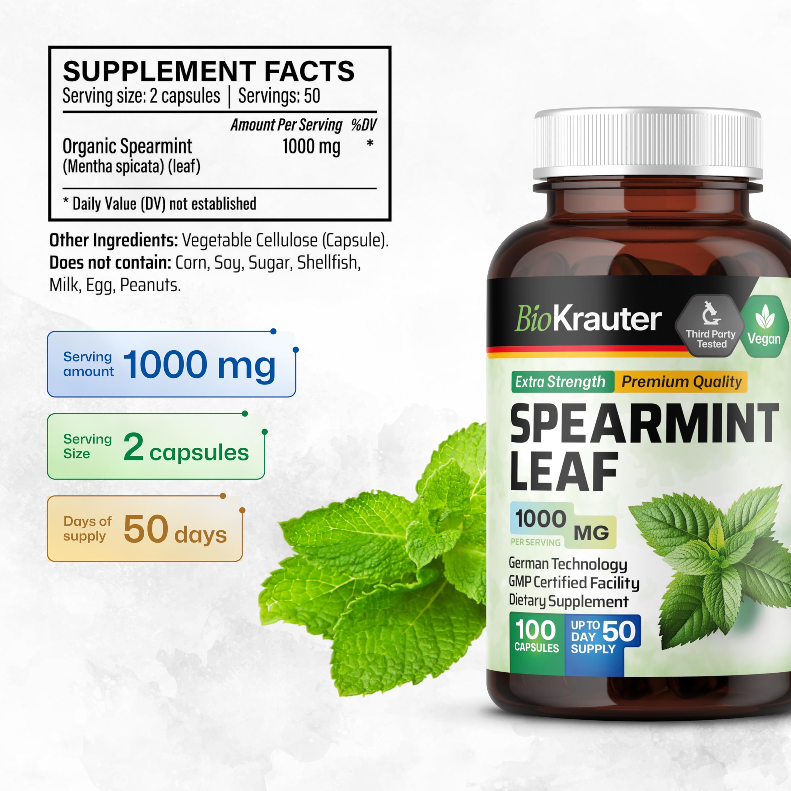 BIO KRAUTER Spearmint Leaf Capsules with dosage instructions