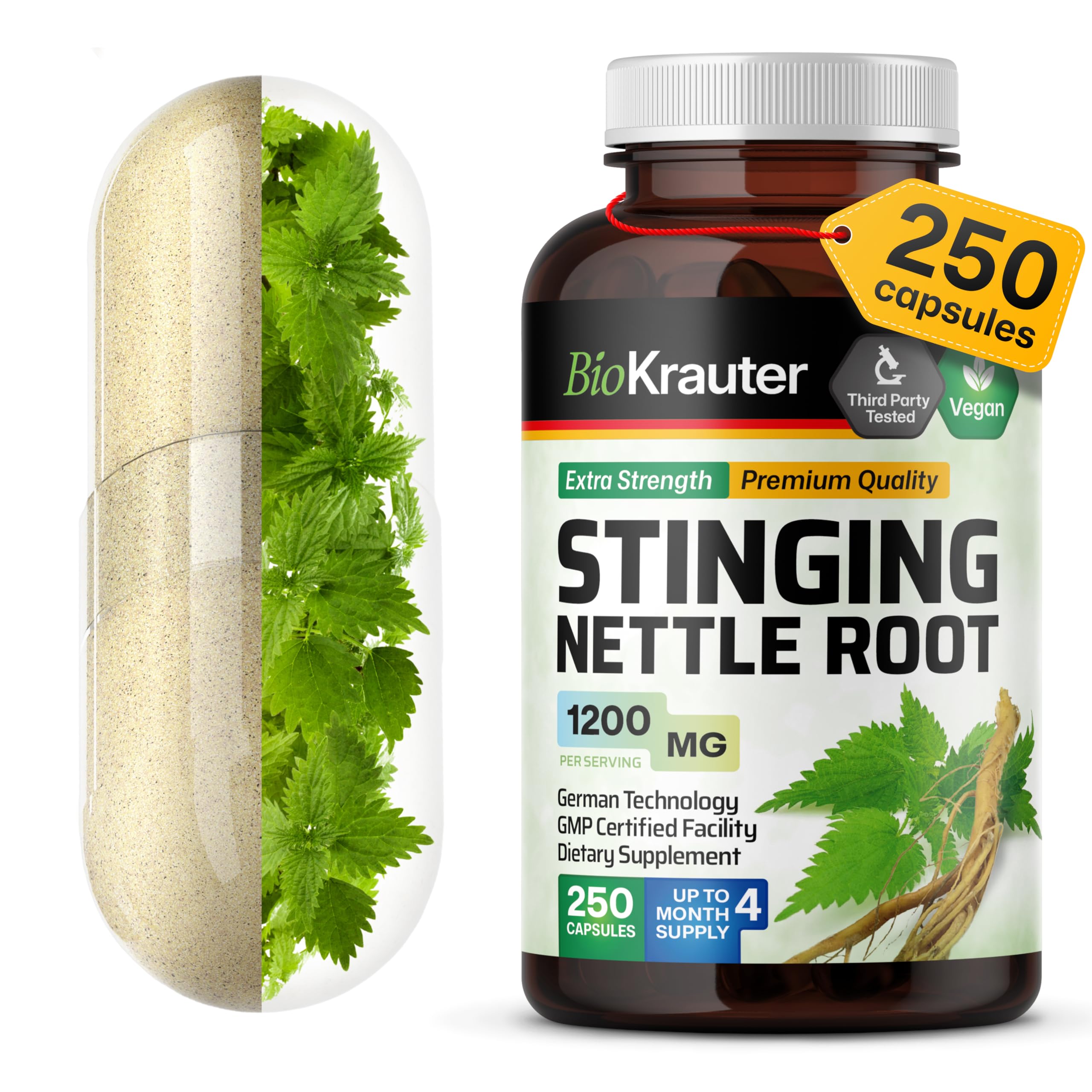 BIO KRAUTER Stinging Nettle Capsules front view with packaging
