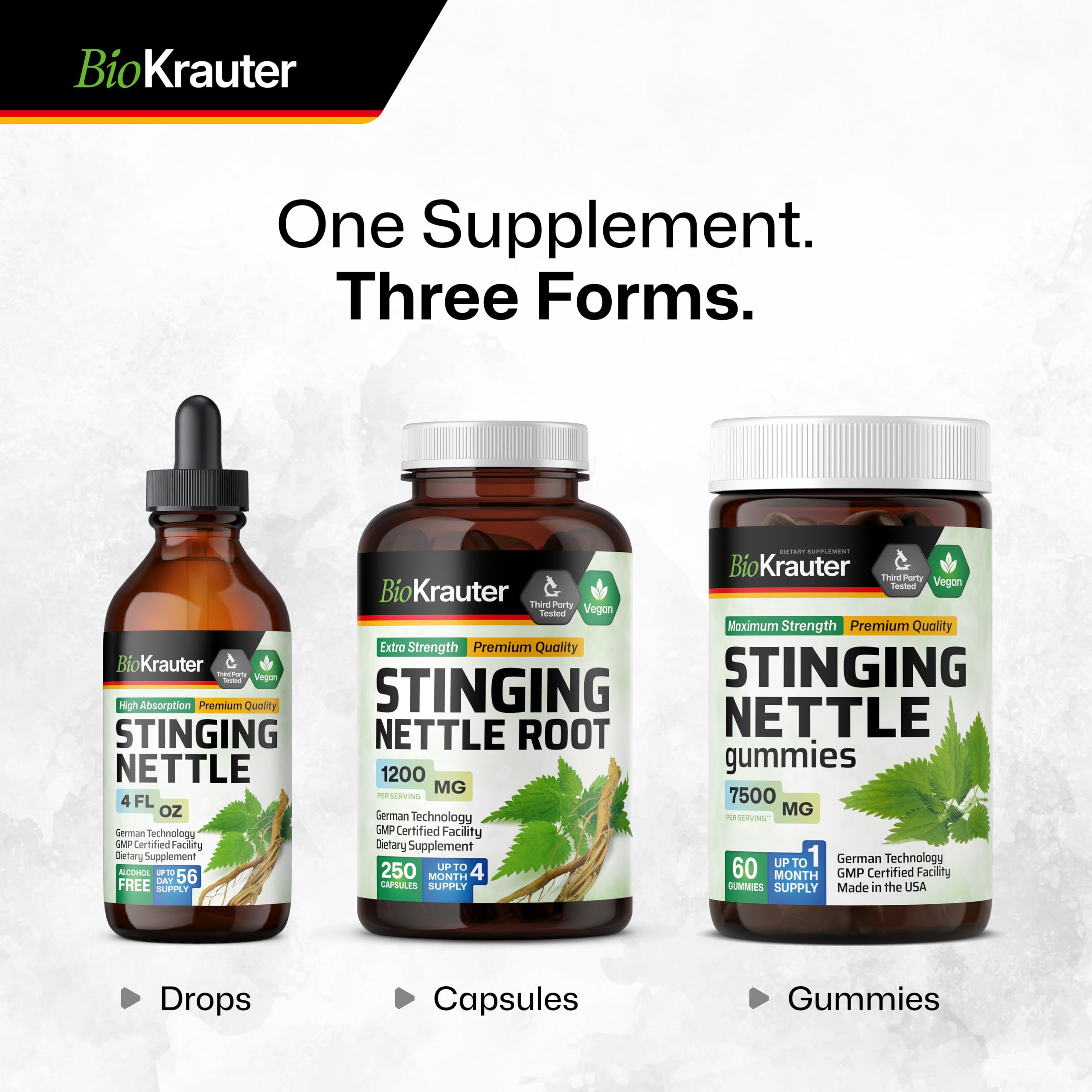 BIO KRAUTER Stinging Nettle Capsules lifestyle scene with plants
