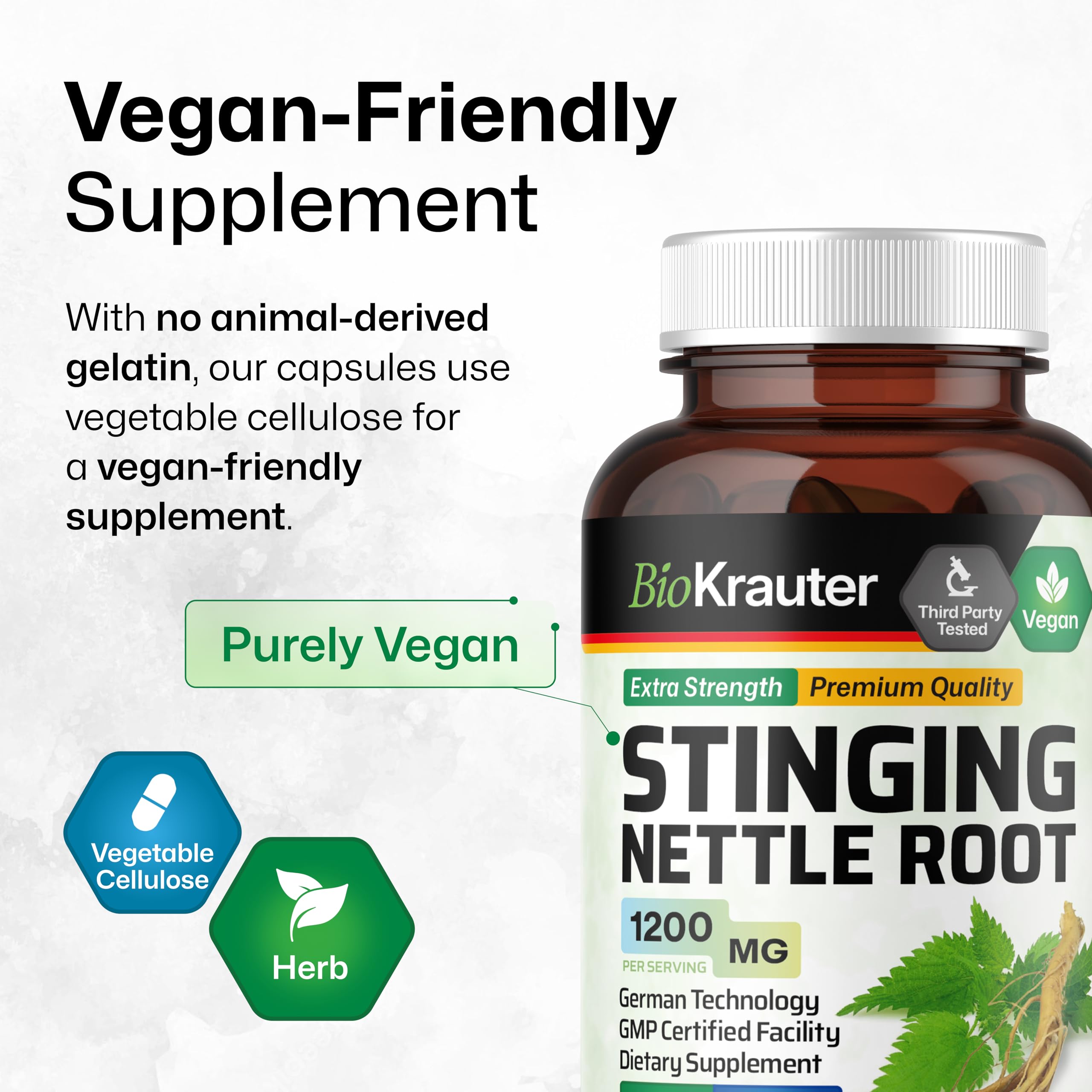 BIO KRAUTER Stinging Nettle Capsules on a wooden table