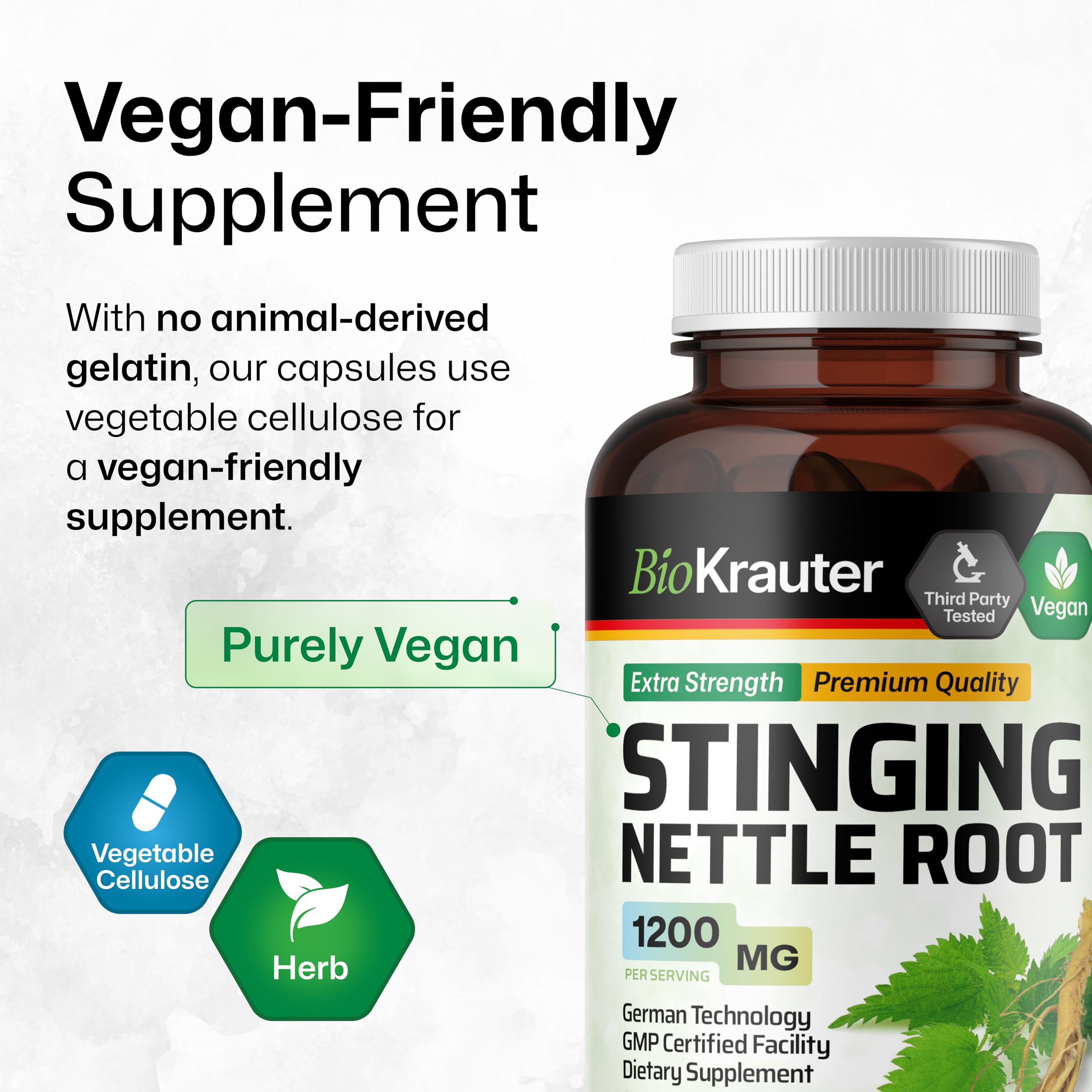 BIO KRAUTER Stinging Nettle Capsules with a glass of water
