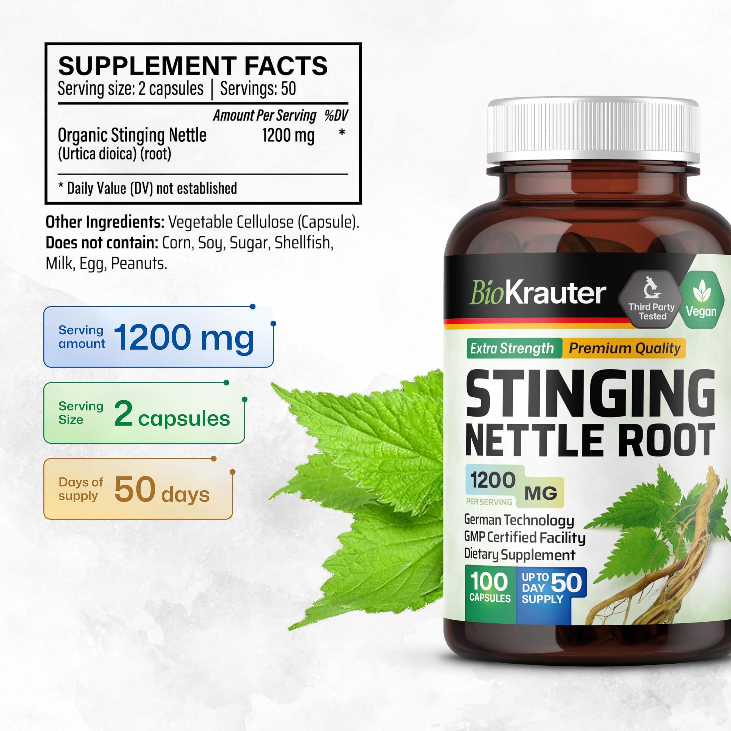 BIO KRAUTER Stinging Nettle Capsules with measuring spoon