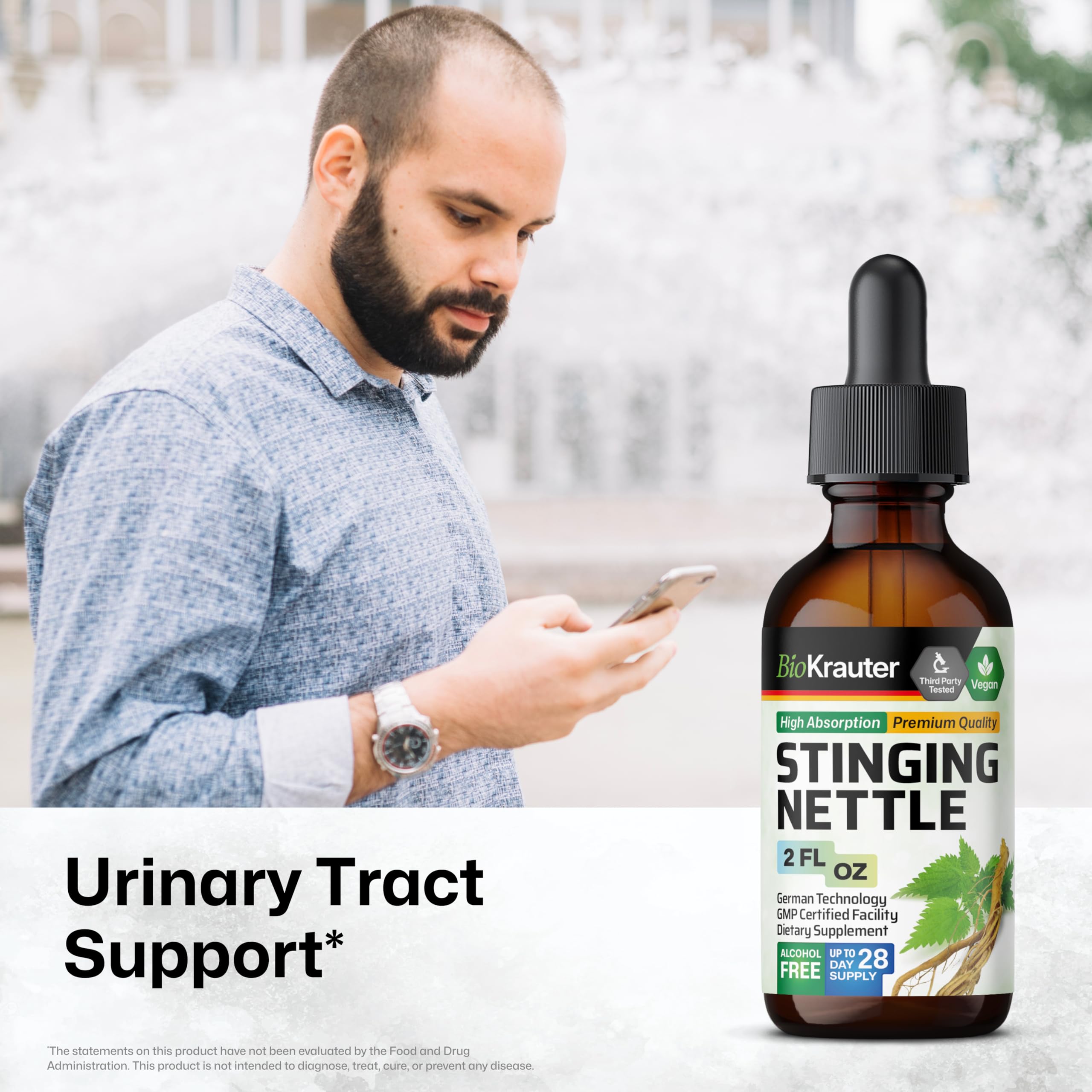 BIO KRAUTER Stinging Nettle Tincture 141g bottle with dropper
