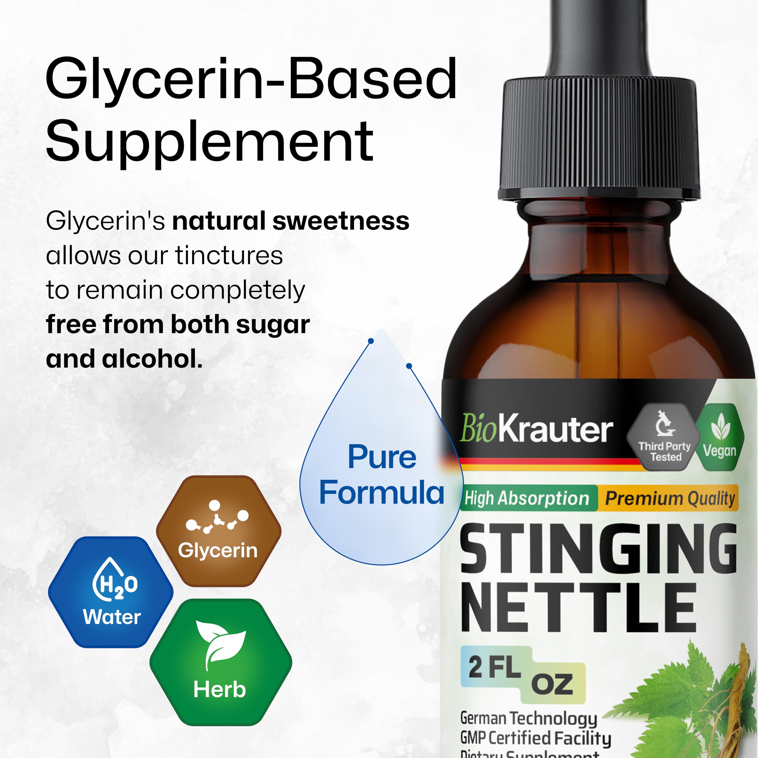 BIO KRAUTER Stinging Nettle Tincture 141g with glass of water