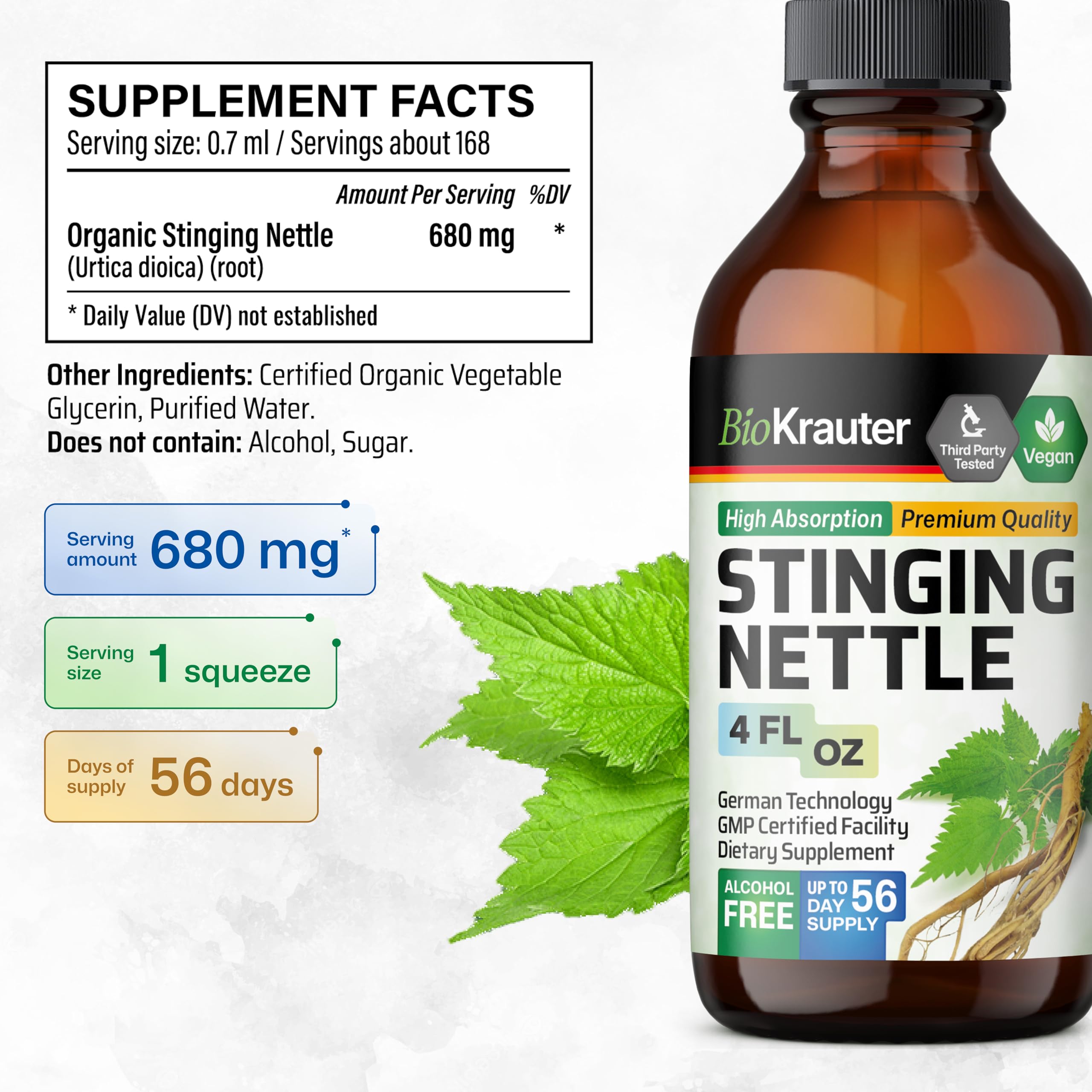 BIO KRAUTER Stinging Nettle Tincture 272g dropper close-up