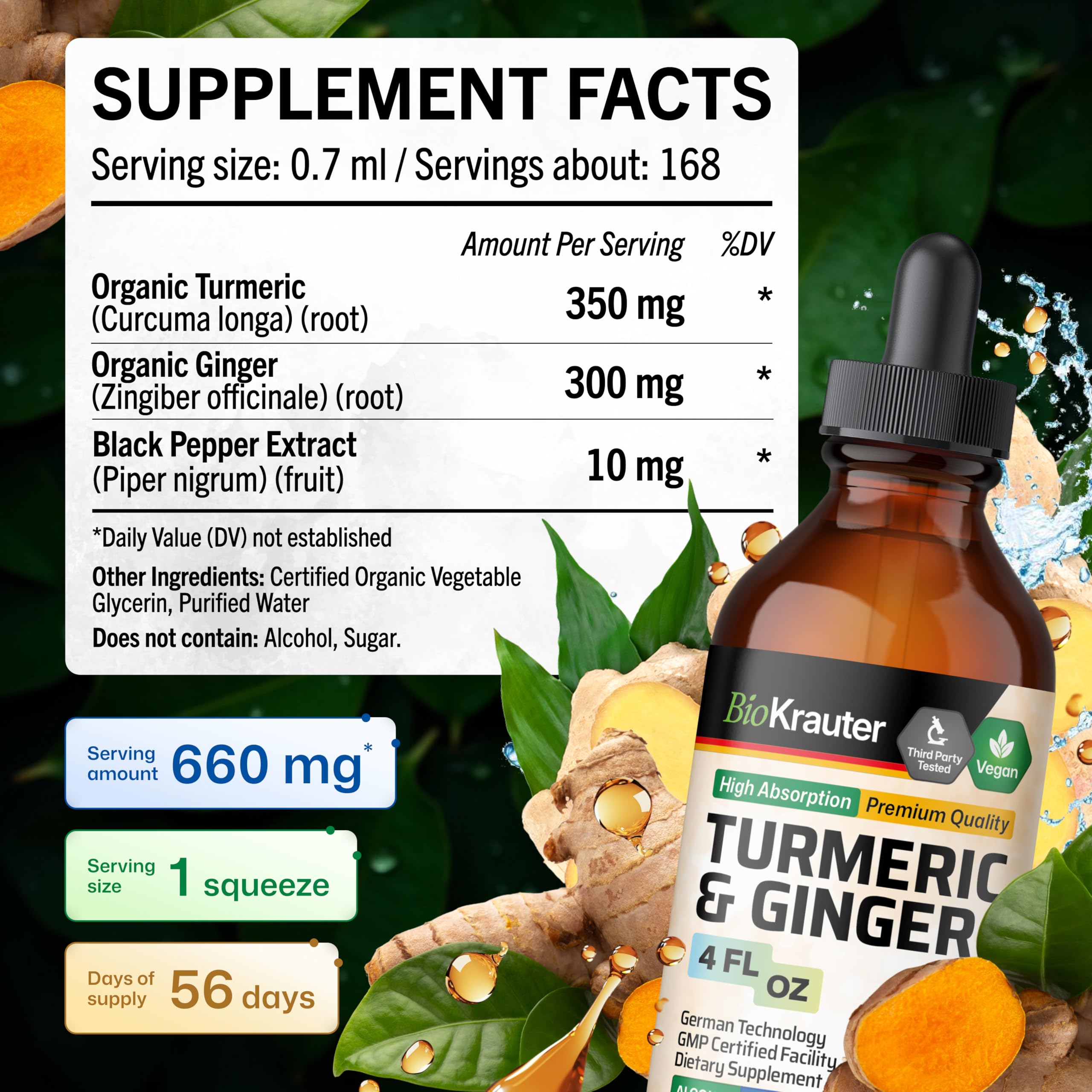 BIO KRAUTER Turmeric and Ginger Liquid Drops with ingredients