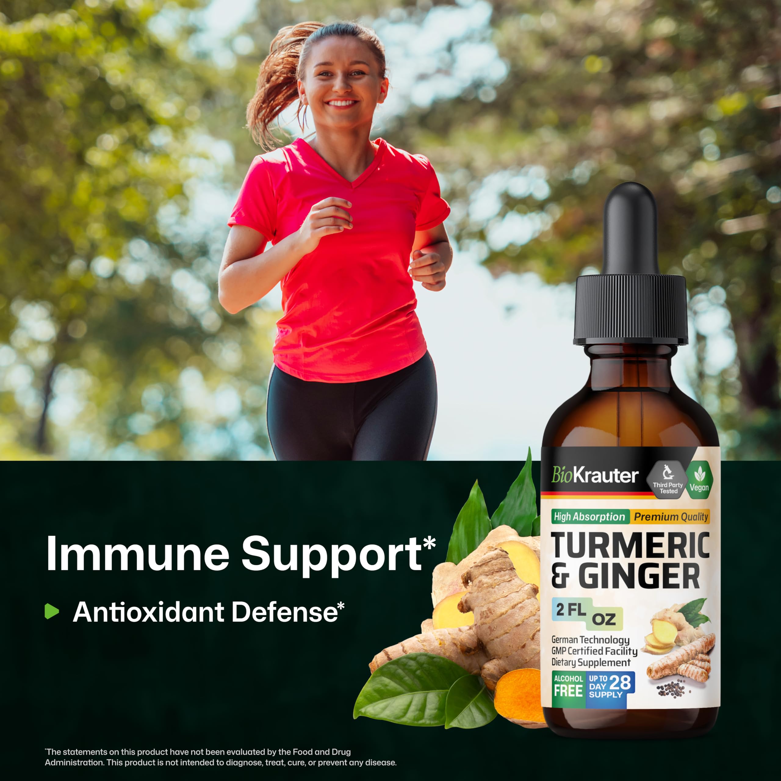 BIO KRAUTER Turmeric and Ginger Liquid Supplement bottle with label