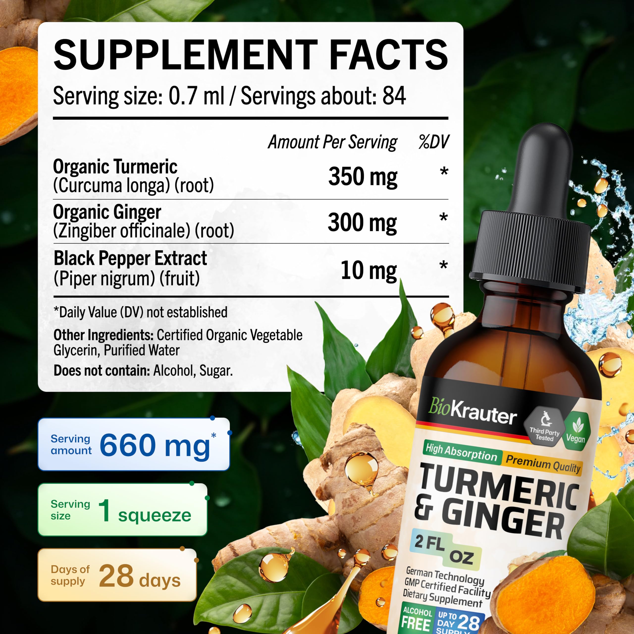 BIO KRAUTER Turmeric and Ginger Liquid Supplement dropper close-up