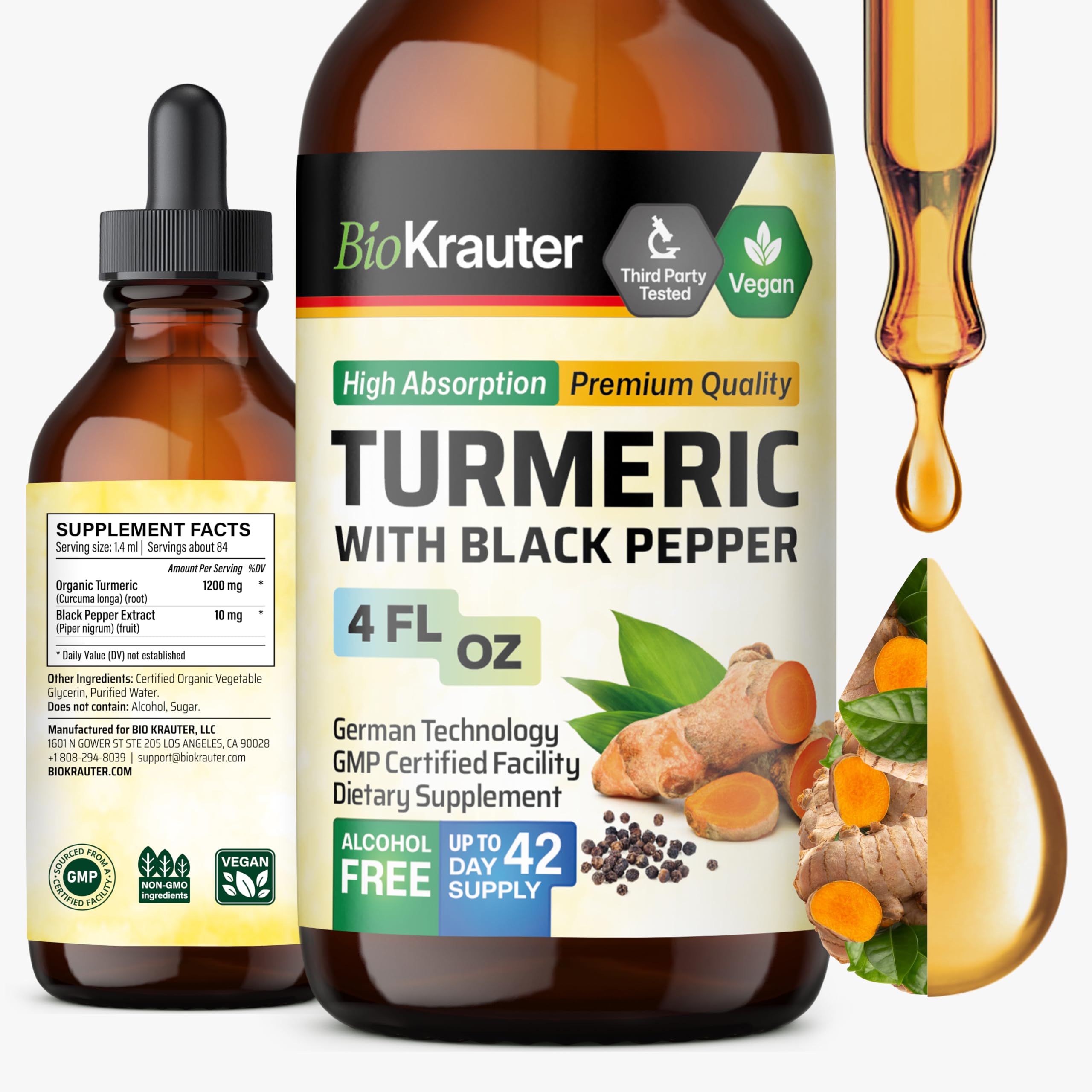 BIO KRAUTER Turmeric Curcumin Liquid Supplement 4 fl oz front view