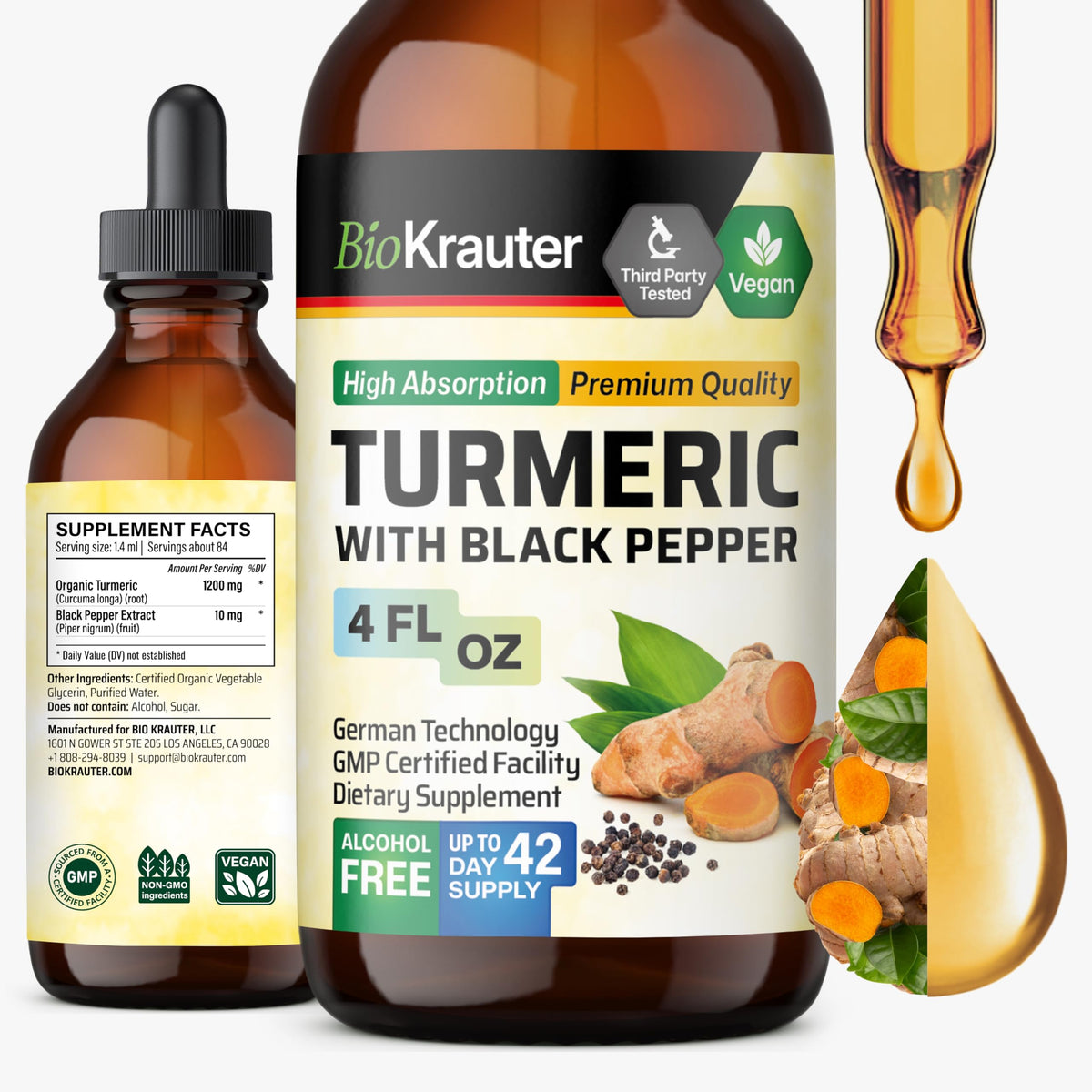 BIO KRAUTER Turmeric Curcumin Liquid Supplement 4 fl oz front view