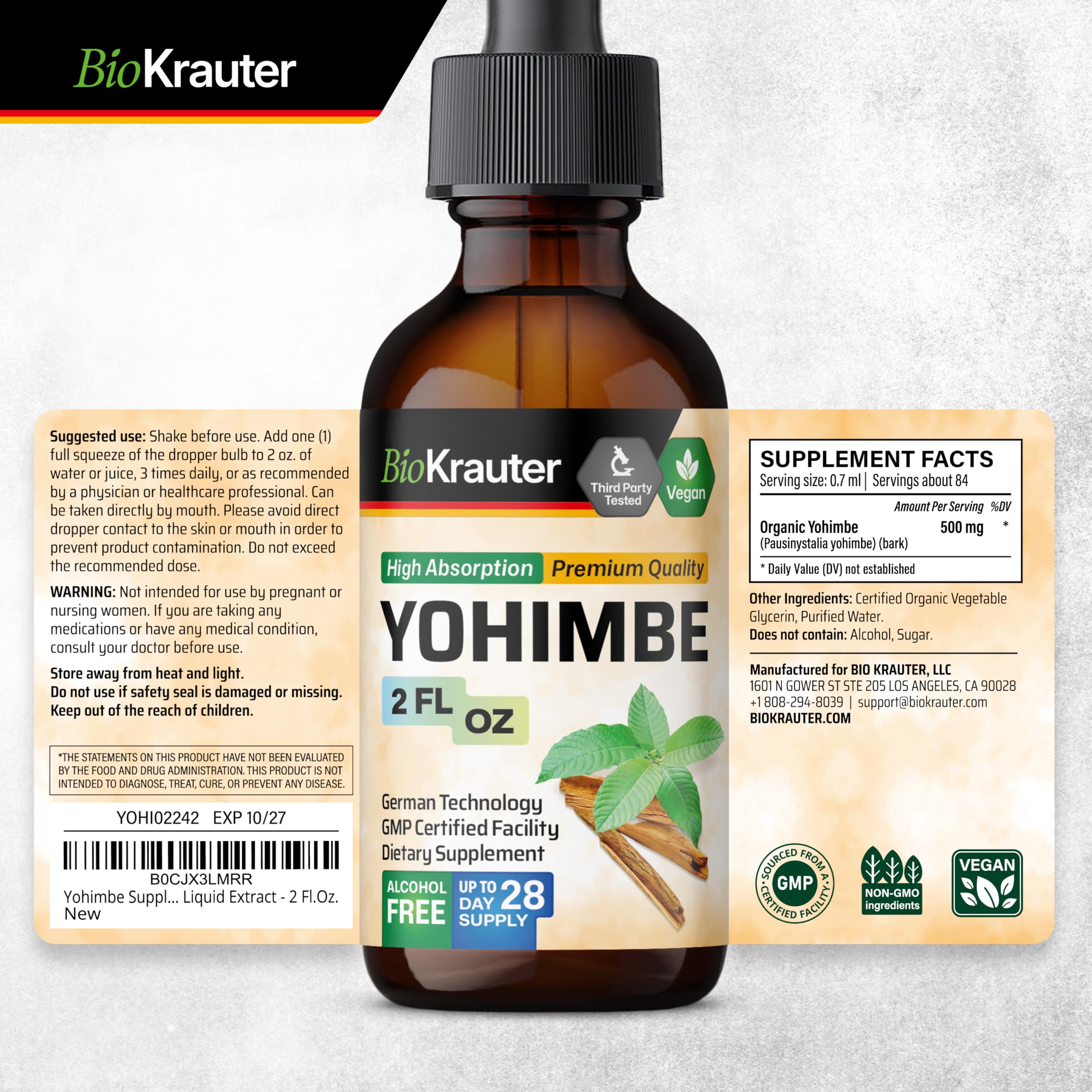 BIO KRAUTER Yohimbe Herbal Supplement with measuring spoon for dosage