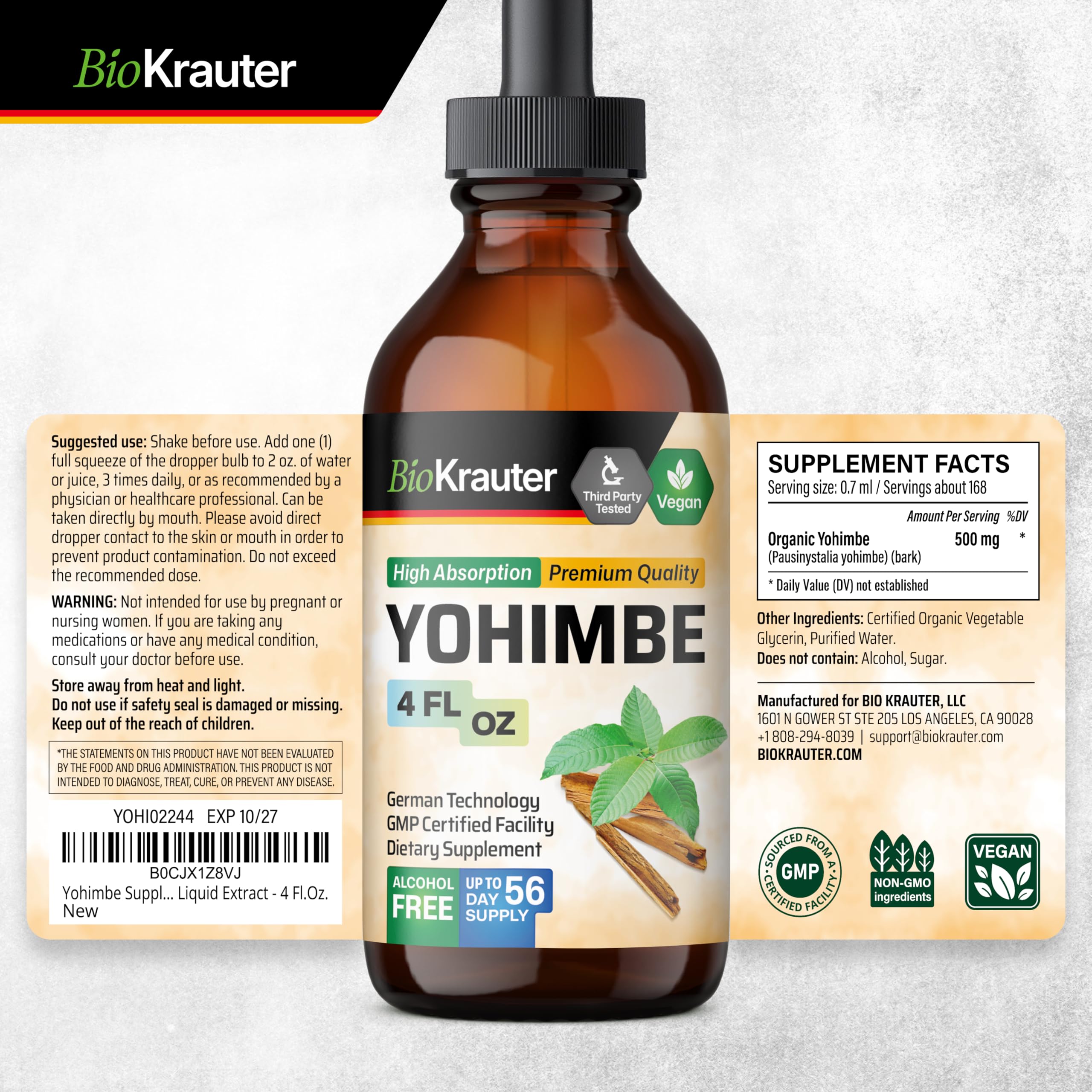 BIO KRAUTER Yohimbe Tincture 270g close-up of dropper