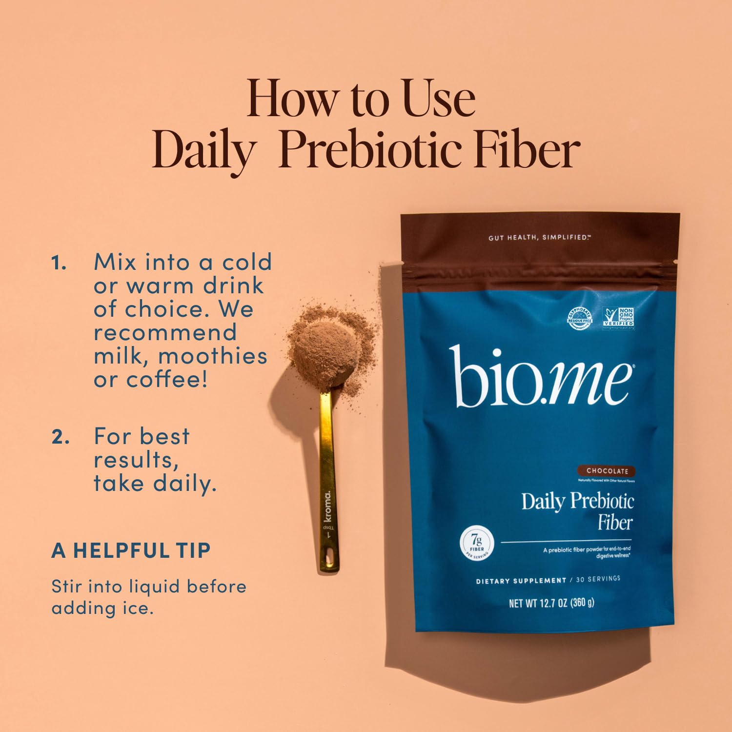 Bio.me Daily Prebiotic Fiber Powder with ingredients list