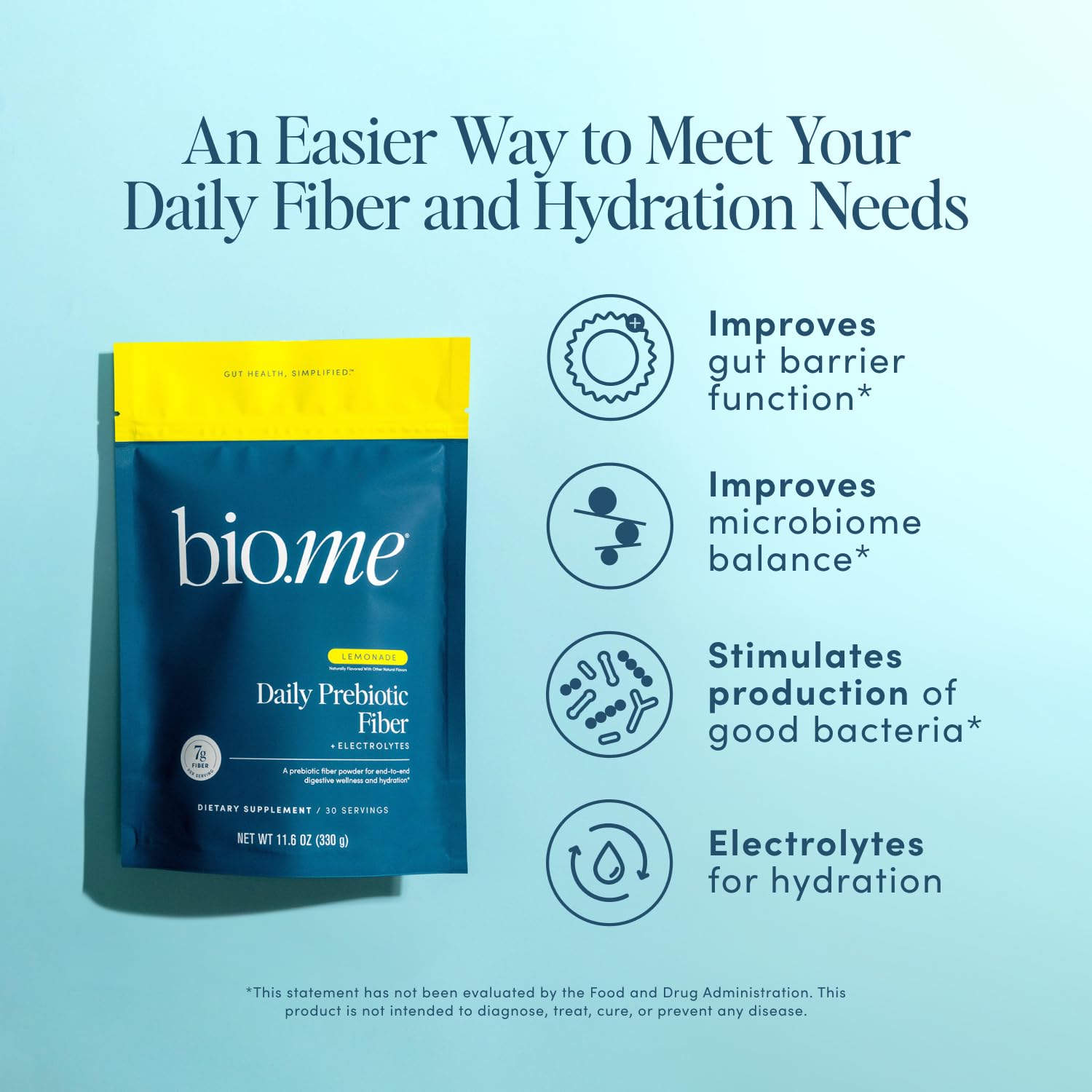 Bio.me Daily Prebiotic Fiber Supplement 336g lemonade flavour packaging