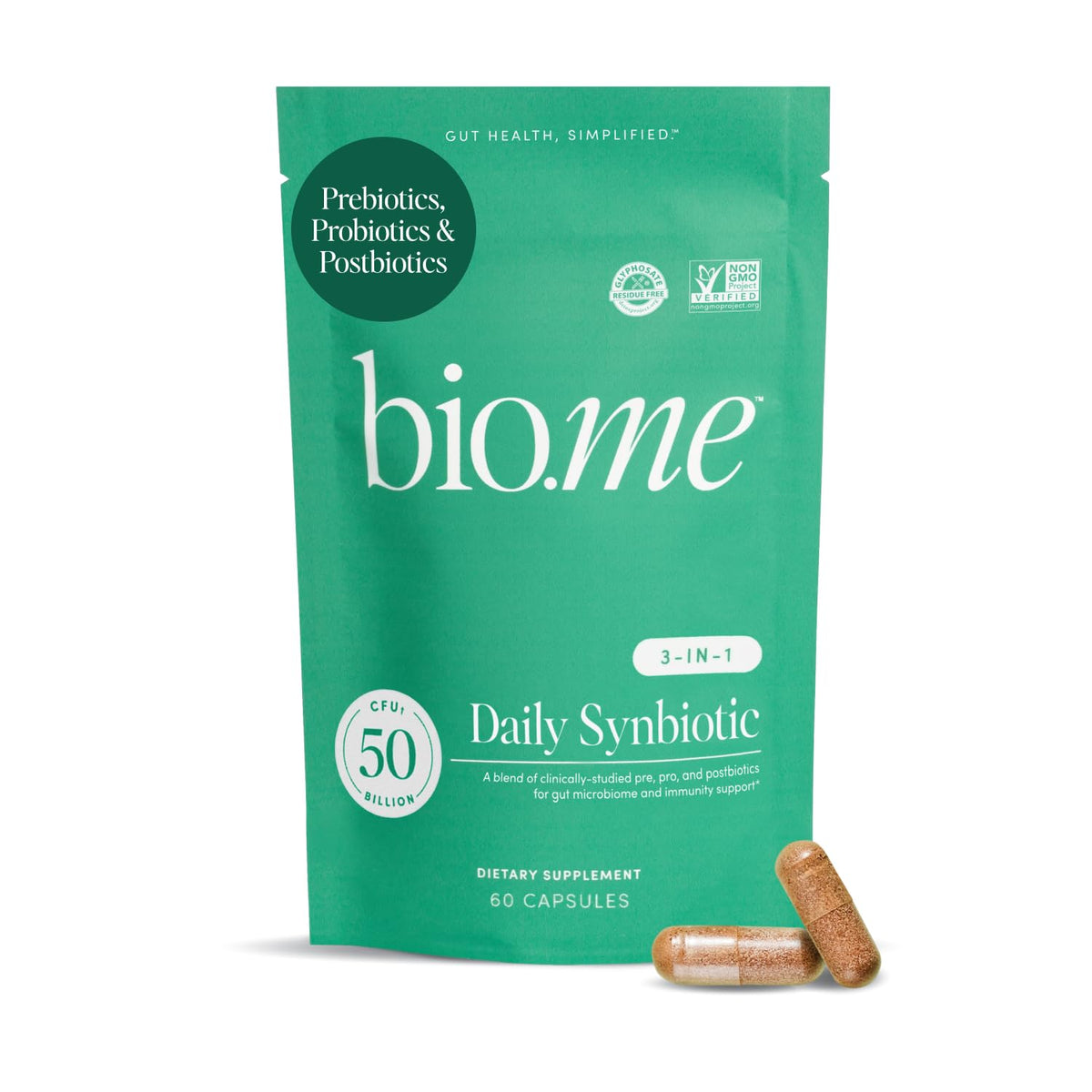 Bio.me Synbiotic Capsules front view with packaging