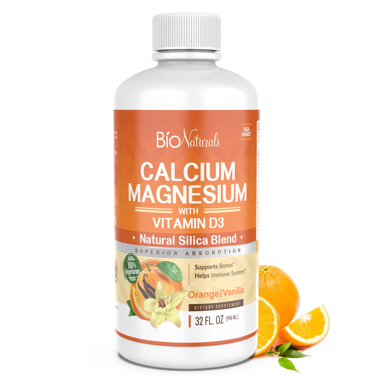 Bio Naturals Calcium & Magnesium Liquid Supplement front view