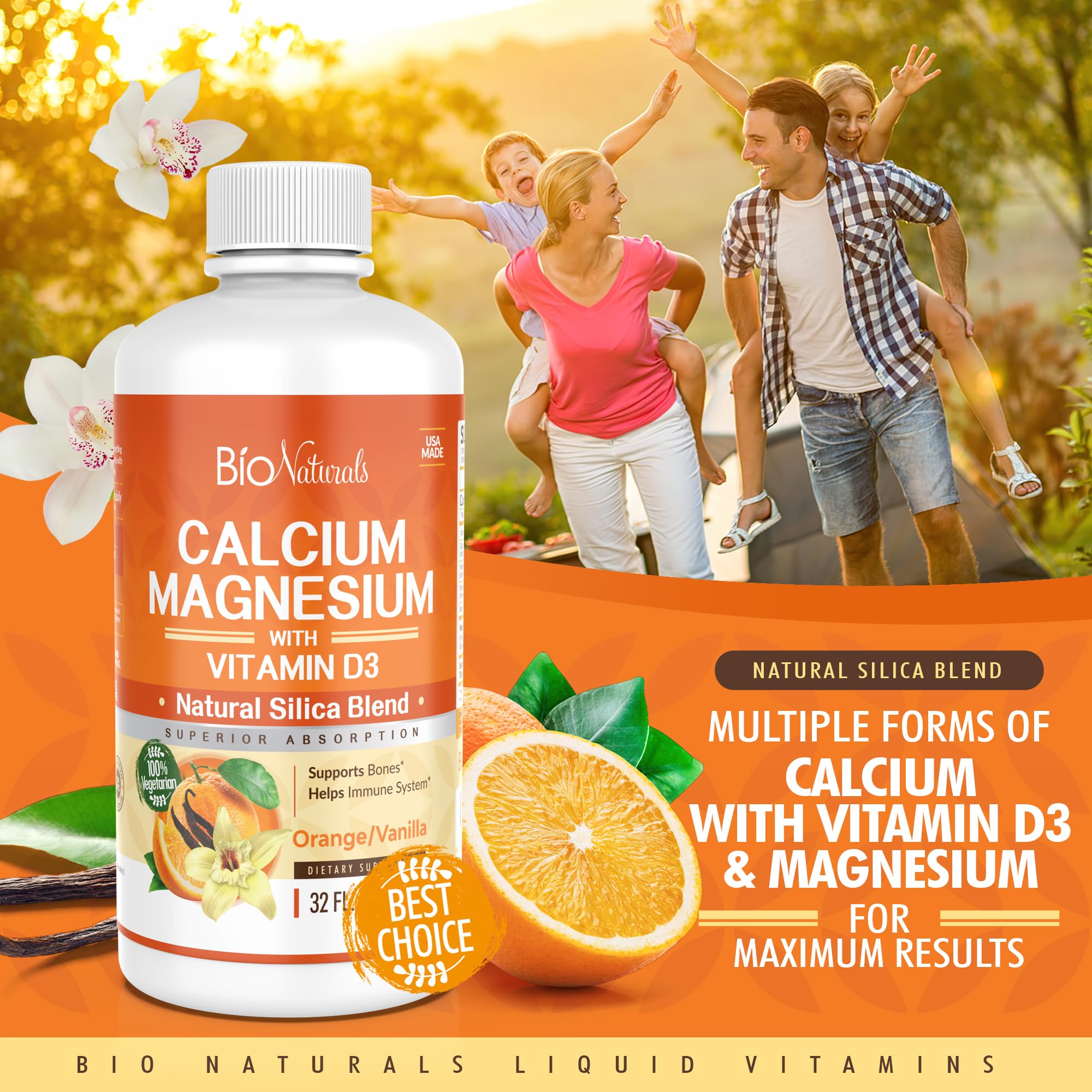 Bio Naturals Calcium & Magnesium Liquid Supplement in a glass