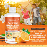 Bio Naturals Calcium & Magnesium Liquid Supplement in a glass