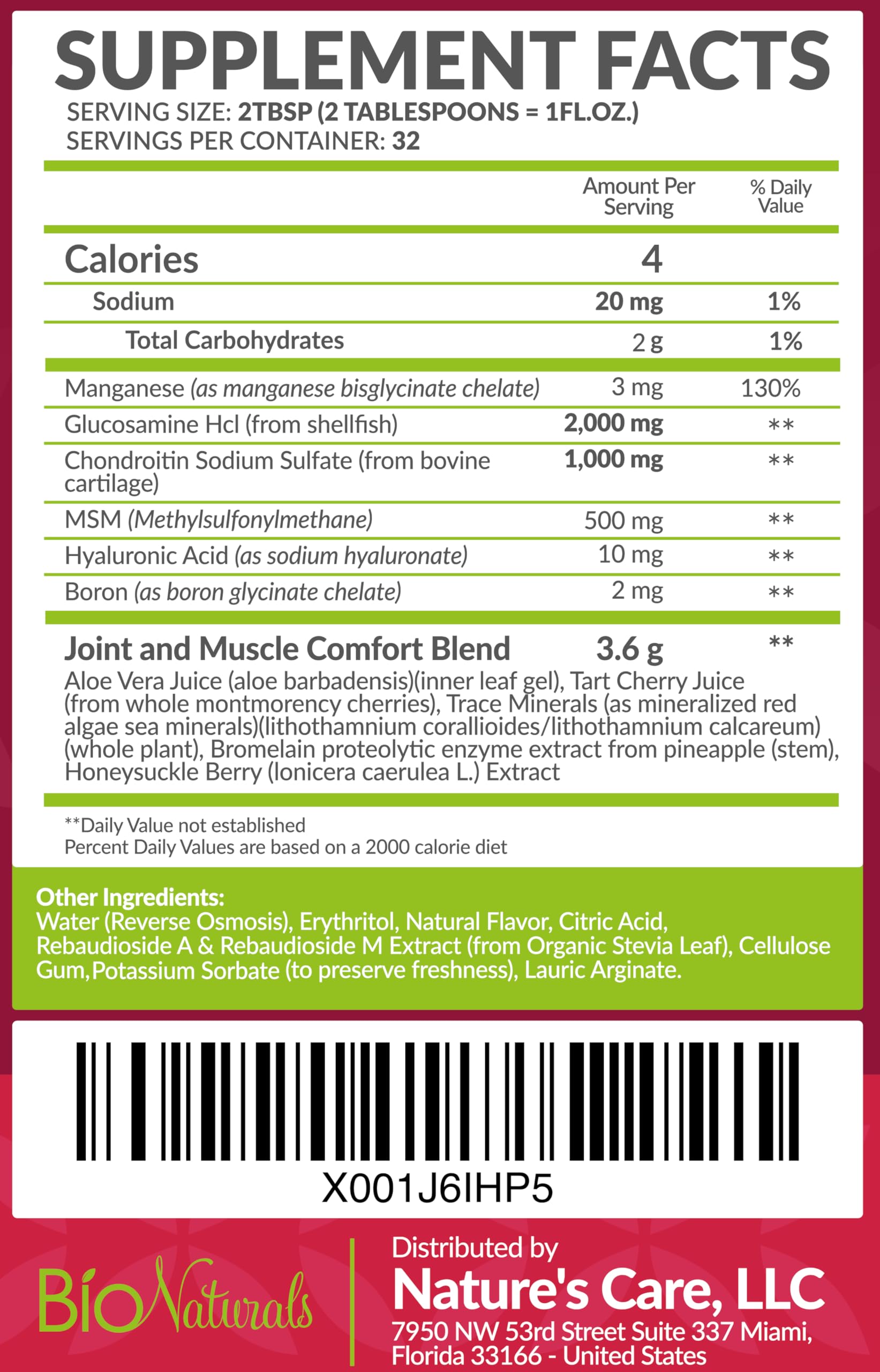 Bio Naturals Glucosamine Chondroitin Supplement liquid bottle side view