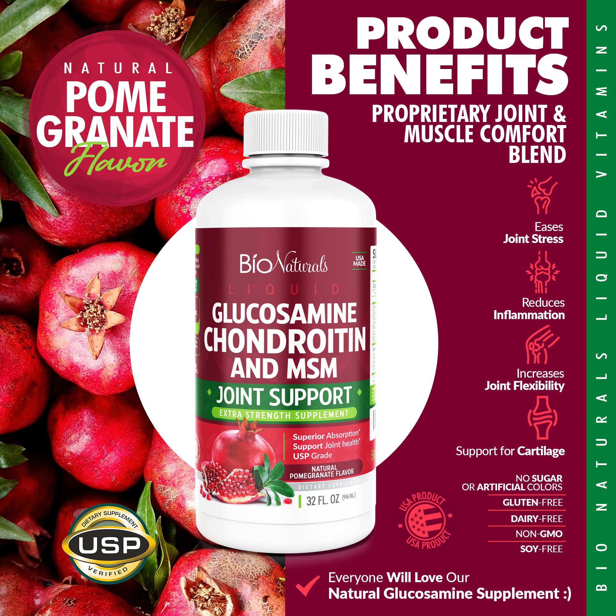 Bio Naturals Glucosamine Chondroitin Supplement liquid in a measuring spoon