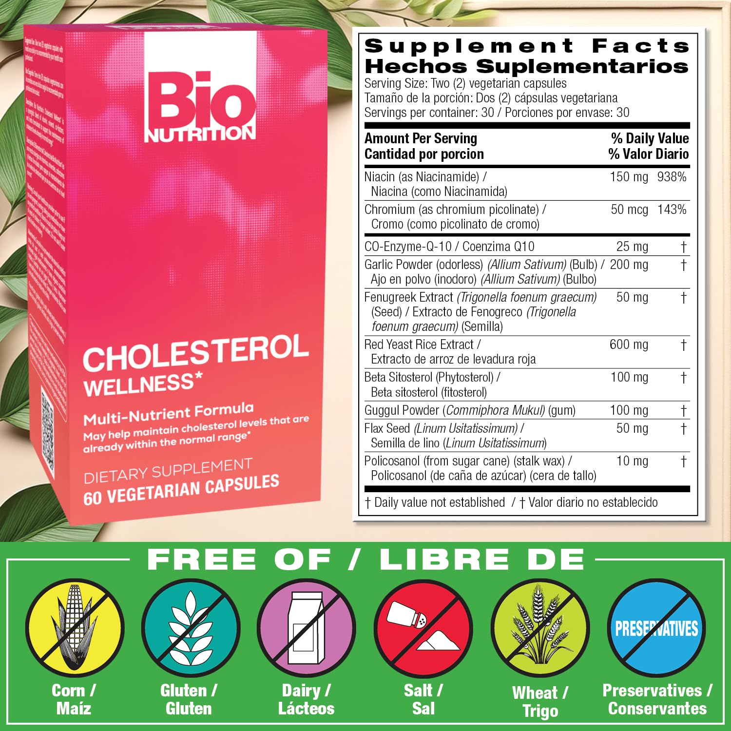 Bio Nutrition Cholesterol Wellness 60 Capsules side view