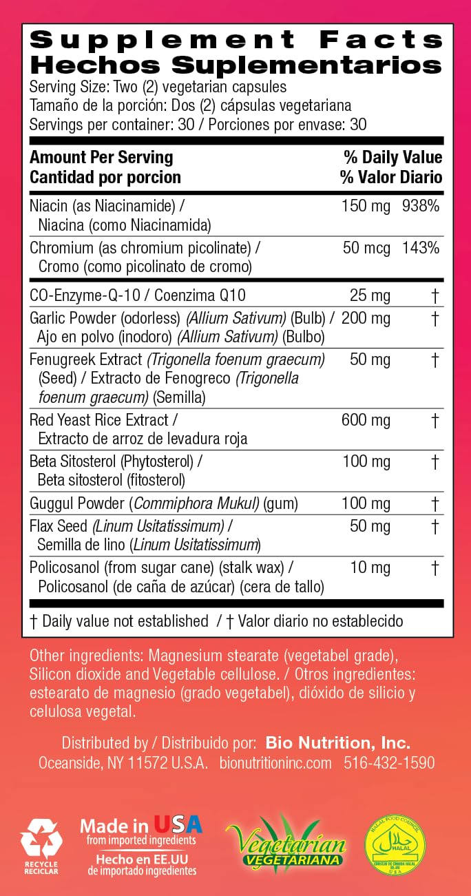 Bio Nutrition Cholesterol Wellness capsules with ingredients displayed