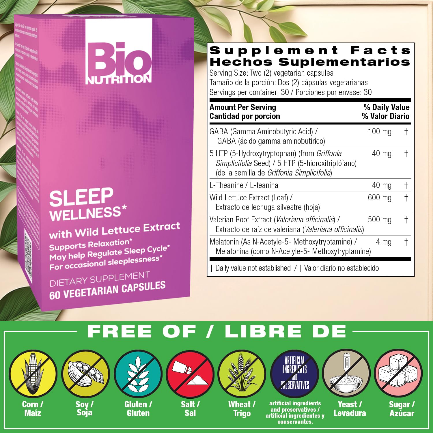 Bio Nutrition Sleep Wellness bottle with label details