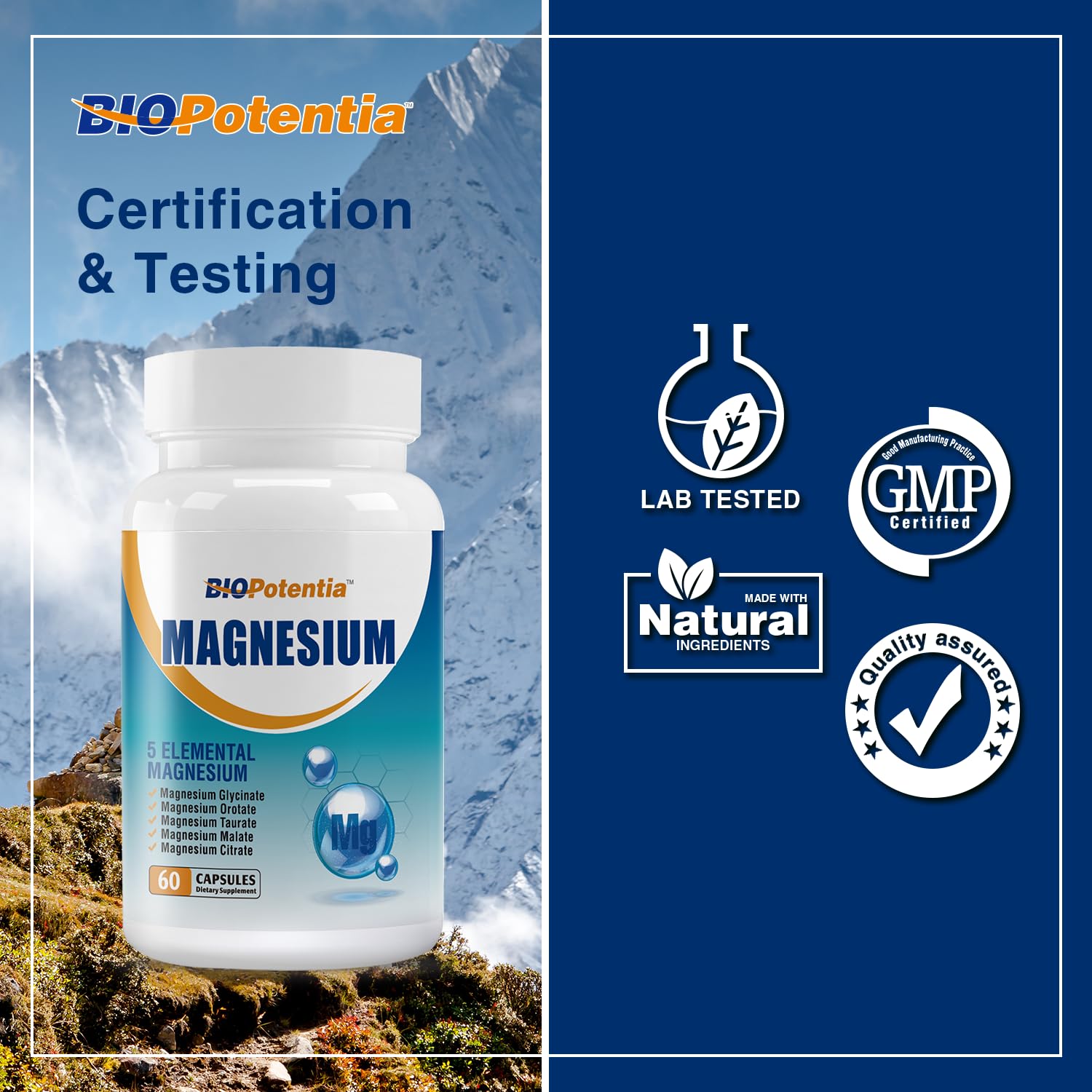 BIO POTENTIA Magnesium 500mg 60 Capsules back view